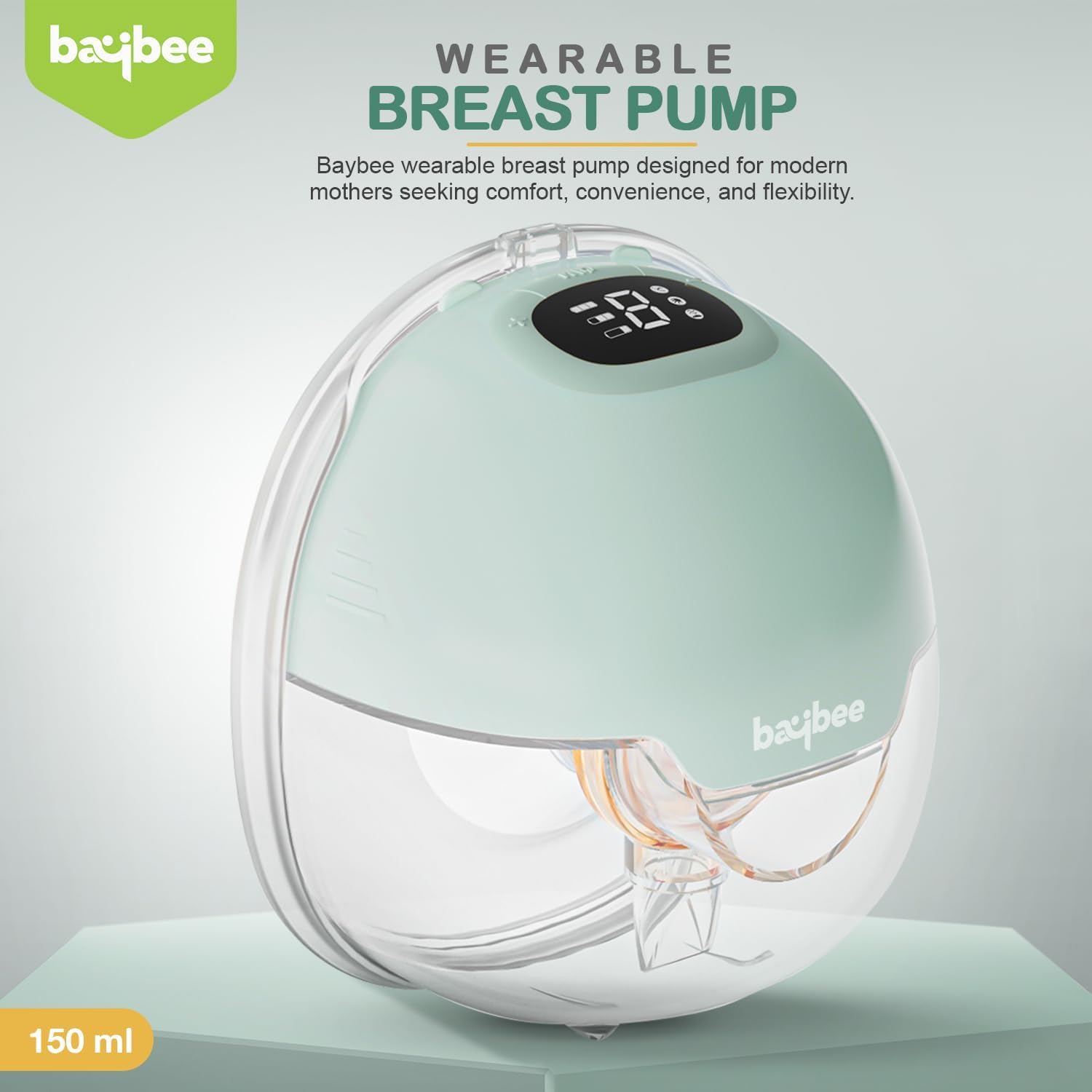 Baybee Slim Wearable Electric Breast Pump for Mothers, Automatic Breast Pump with 150ml Storage, 3 Phase Pumping Modes, 3 Modes & 9 Level Suction Adjustment | Electrical Hands Free Breast Milk Pump