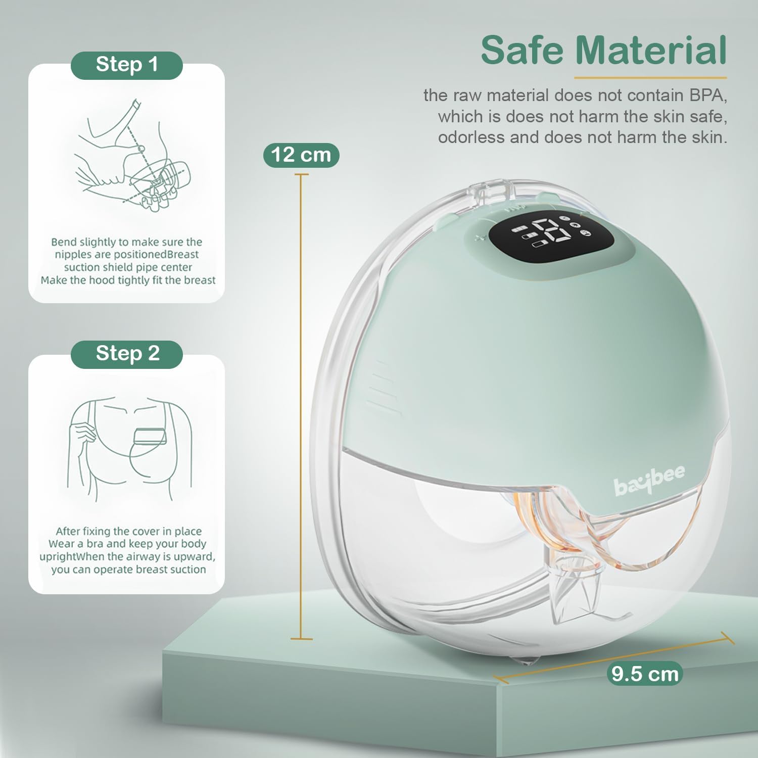 Baybee Slim Wearable Electric Breast Pump for Mothers, Automatic Breast Pump with 150ml Storage, 3 Phase Pumping Modes, 3 Modes & 9 Level Suction Adjustment | Electrical Hands Free Breast Milk Pump