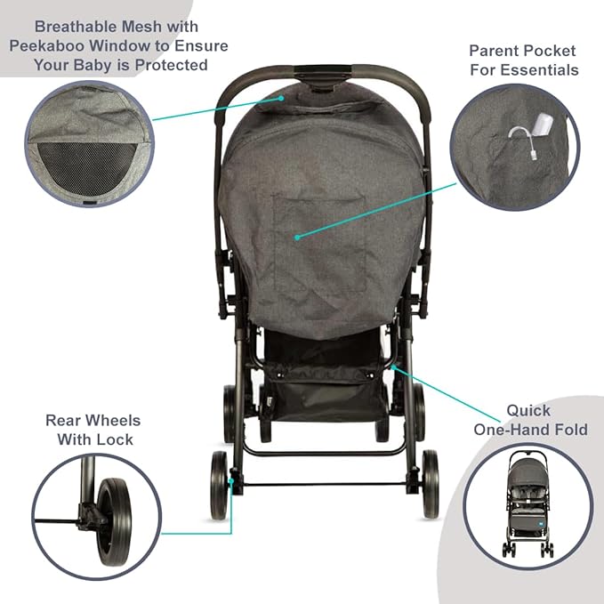 Mee Mee Easy to Push Baby Stroller Pram with Quick One Hand Folding | Comfortable Seating | Fully Rotating Wheels | Feeding Tray for New Born Baby/Kids, 0-4 Years