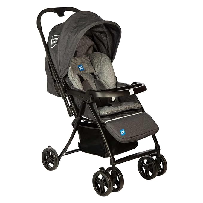 Mee Mee Easy to Push Baby Stroller Pram with Quick One Hand Folding | Comfortable Seating | Fully Rotating Wheels | Feeding Tray for New Born Baby/Kids, 0-4 Years