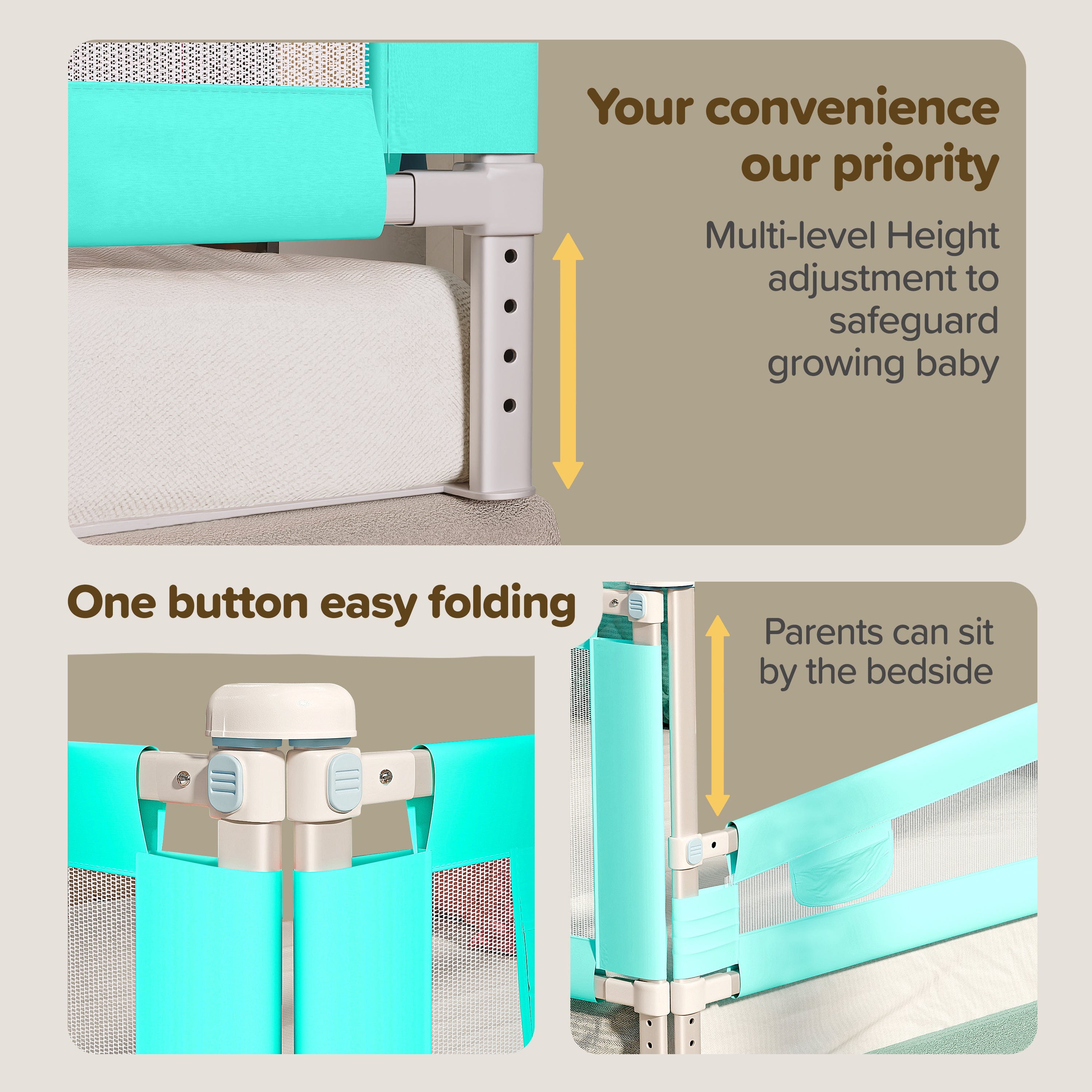LuvLap Comfy Baby Bed Rail Guard (6 ft x 2.3 ft), 180cmx72cm, Bed Rails for Baby & Toddler Safety, Portable, Adjustable Height, Single Side Bed Rail, Pack of 1, Printed Green