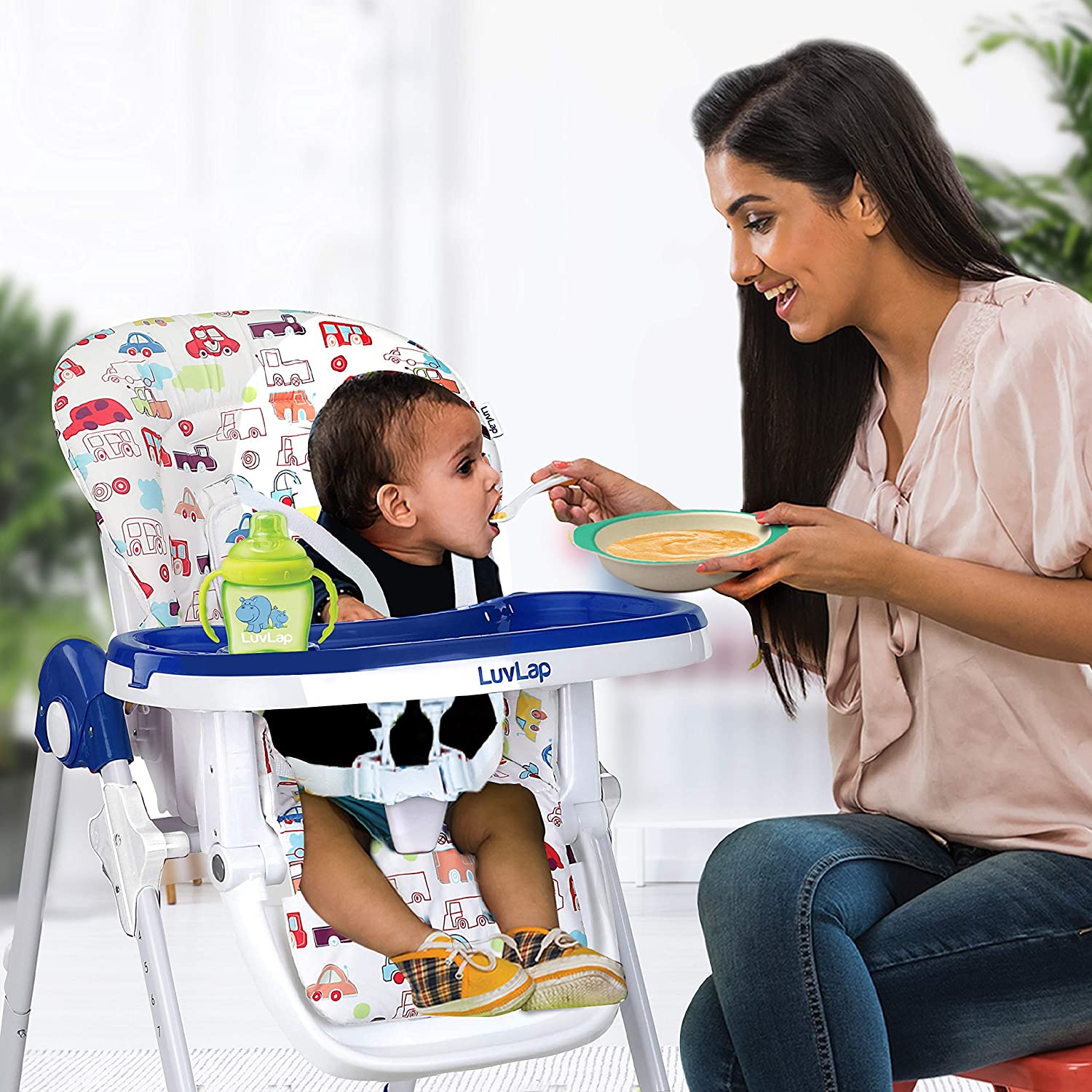 luvlap Royal High Chair for Baby, EN 71 Certified, 3 Position Recline, Baby Feeding Chair with 7 Level Height Adjustment, Adjustable Footrest, 6 Months+ (Blue)