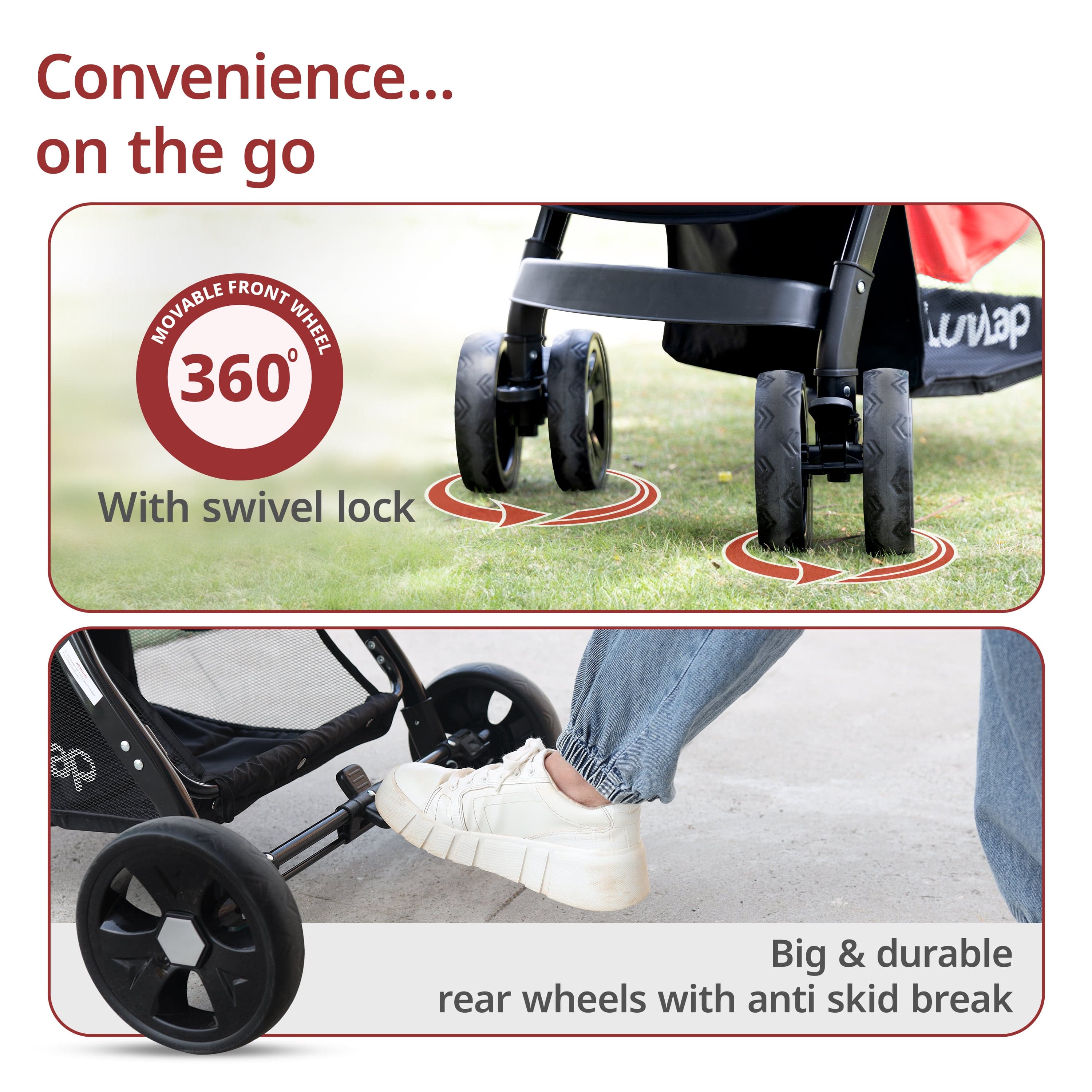 luvlap Galaxy Baby Stroller, Pram for Baby with 5 Point Safety Harness, Spacious Cushioned Seat with Multi Level Seat Recline, Easy Fold, Lightweight Stroller for 0 to 3 Years (Red & Black)