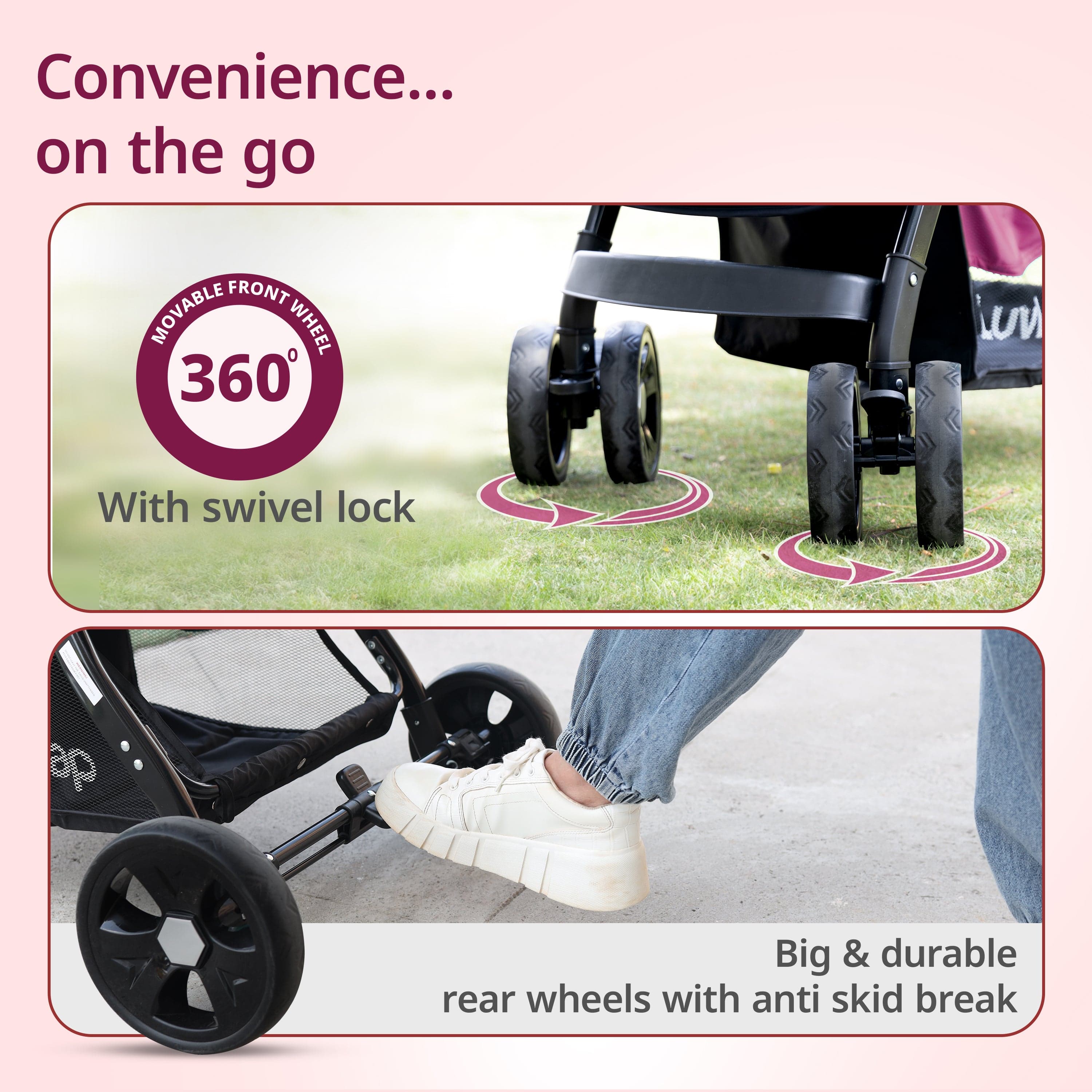 luvlap Galaxy Baby Stroller, Pram for Baby with 5 Point Safety Harness, Spacious Cushioned seat with Multi Level seat Recline, Easy Fold, Lightweight Stroller for 0 to 3 Years (Pink & Black)