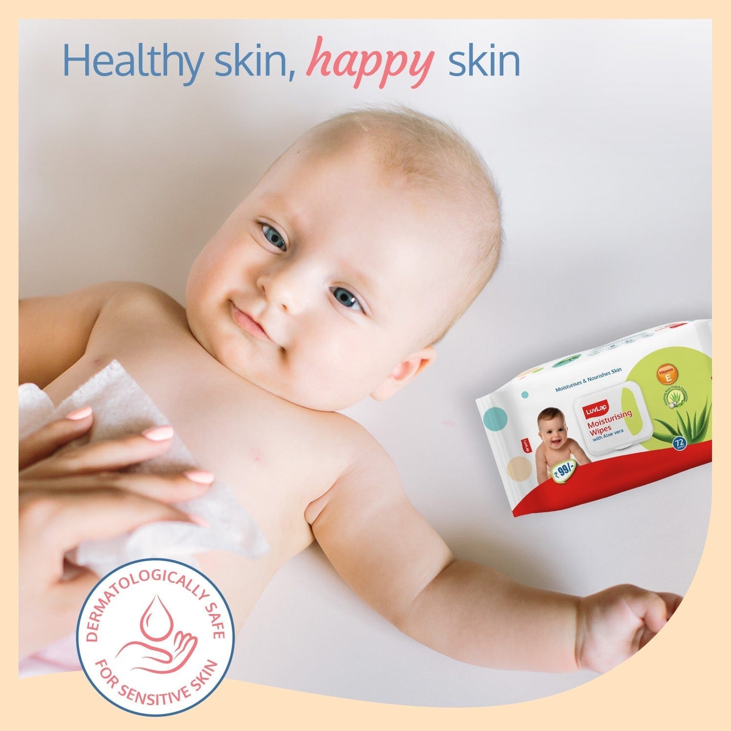LuvLap Baby Wipes with Aloe Vera, with Flip-top Lid - Pack of 6