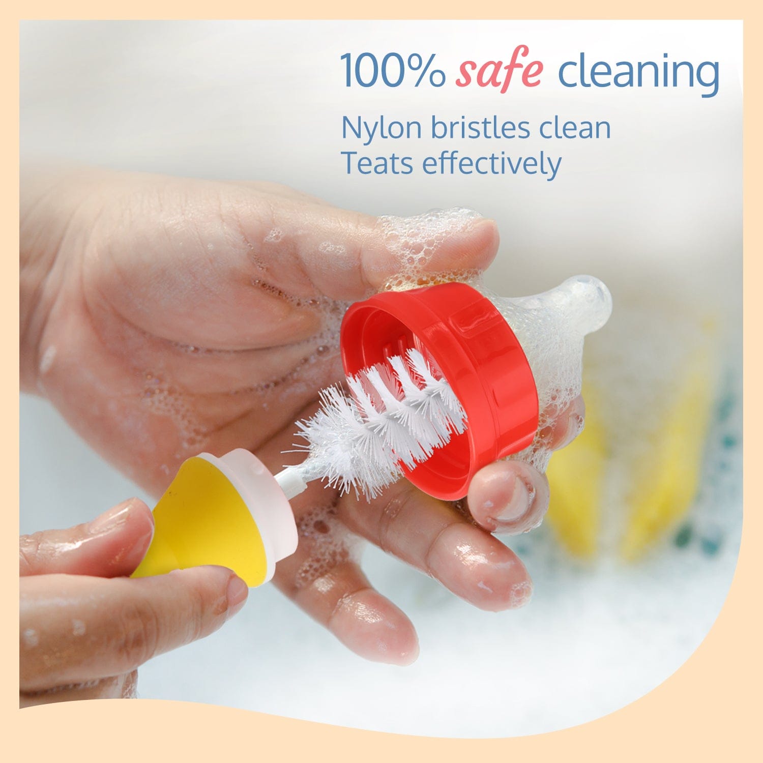 LuvLap 2 - in -1 Bristle baby feeding bottle cleaning brush, Yellow