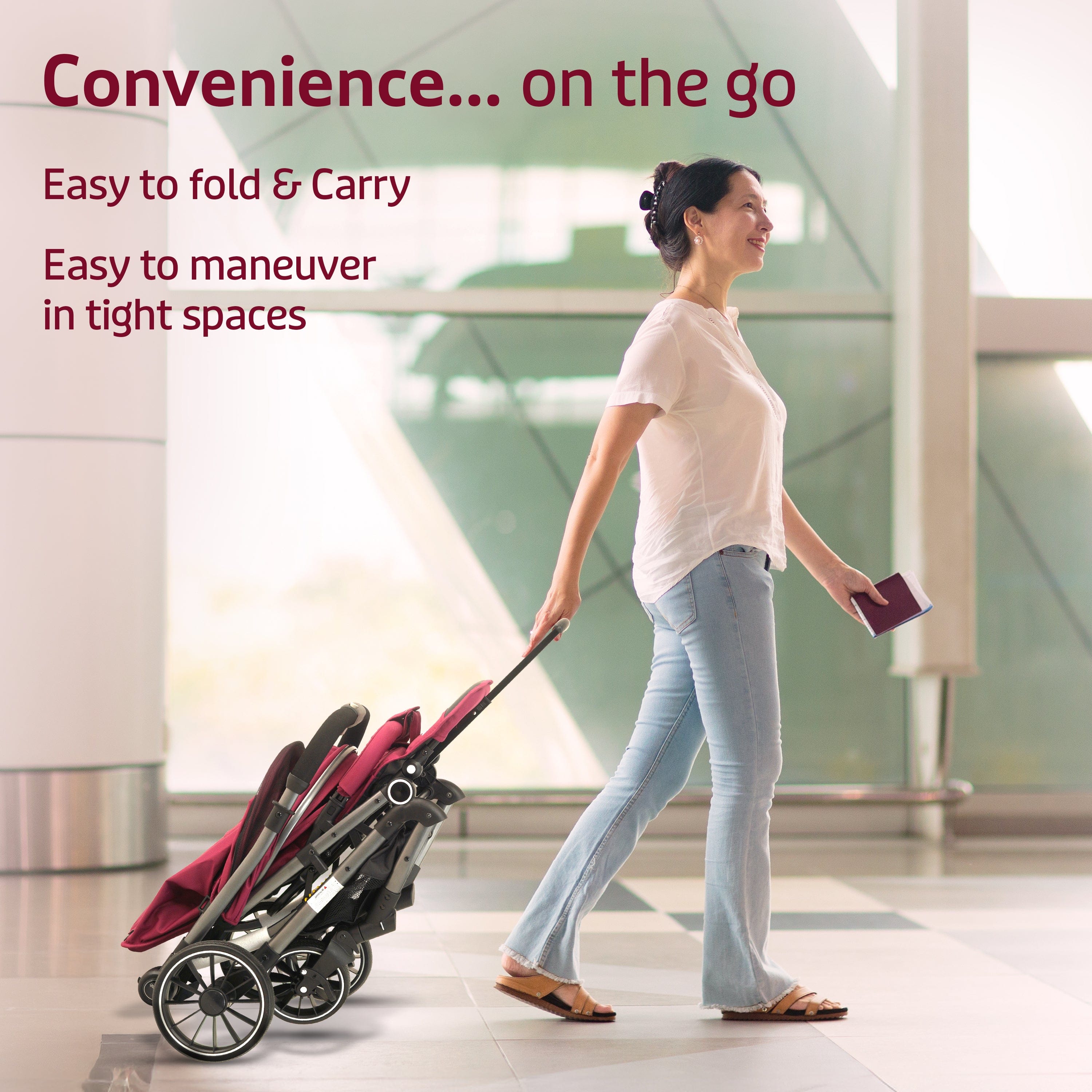 luvlap Alpha Baby Stroller/Pram, One Fold, Travel Friendly, 5 Point Safety Harness, Reversible Handle bar, Multilevel Recline & Adjustable footrest, Extendable Canopy, for Babies 0-3 Years (Red)