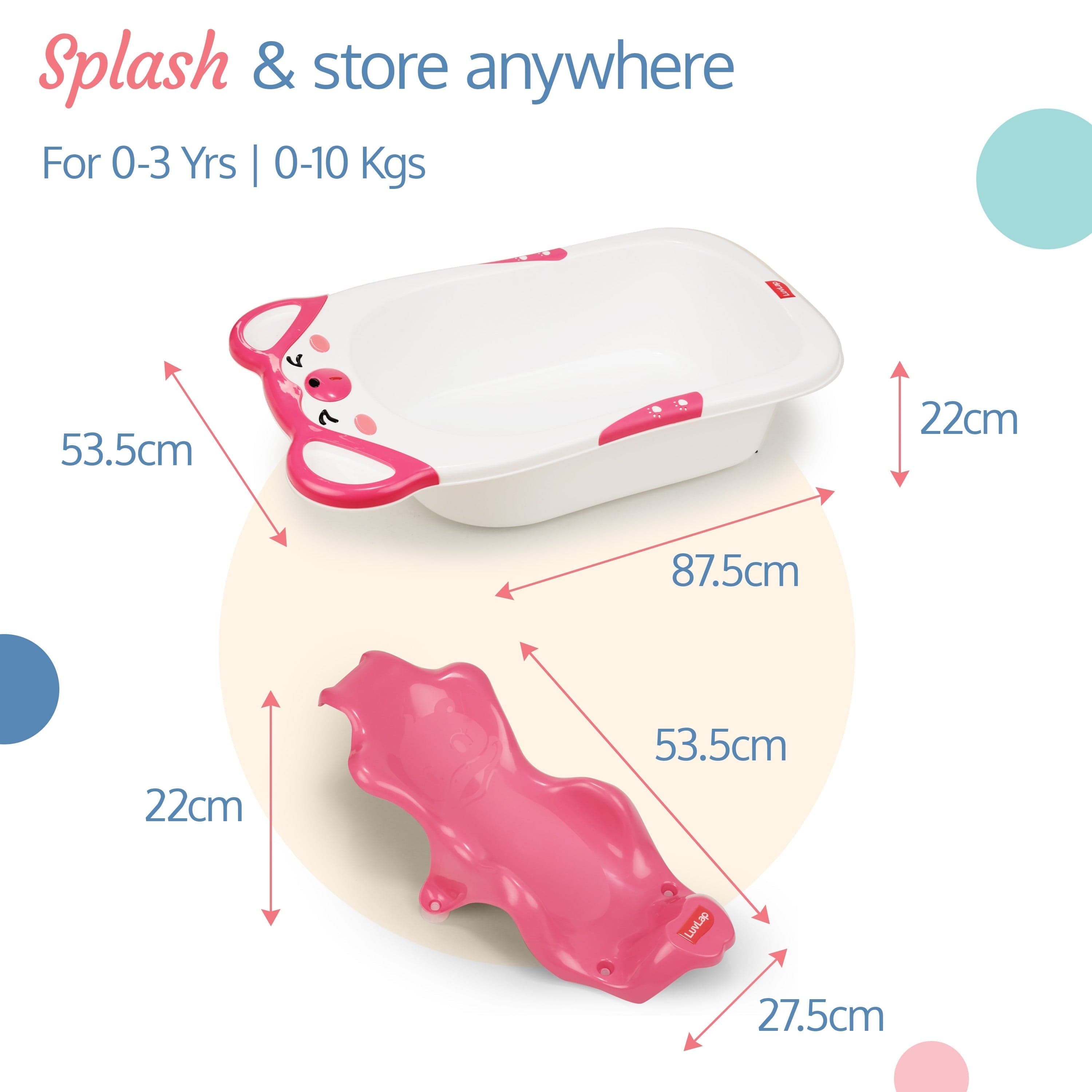 LuvLap Bubble Baby Bathtub (White & Pink) & Anti Slip Baby Plastic Bath Chair (Pink), Bathtub with Drain Plug, Baby Bath Seat/Sling with Non Slip Suction Base, Baby Bathing Essential
