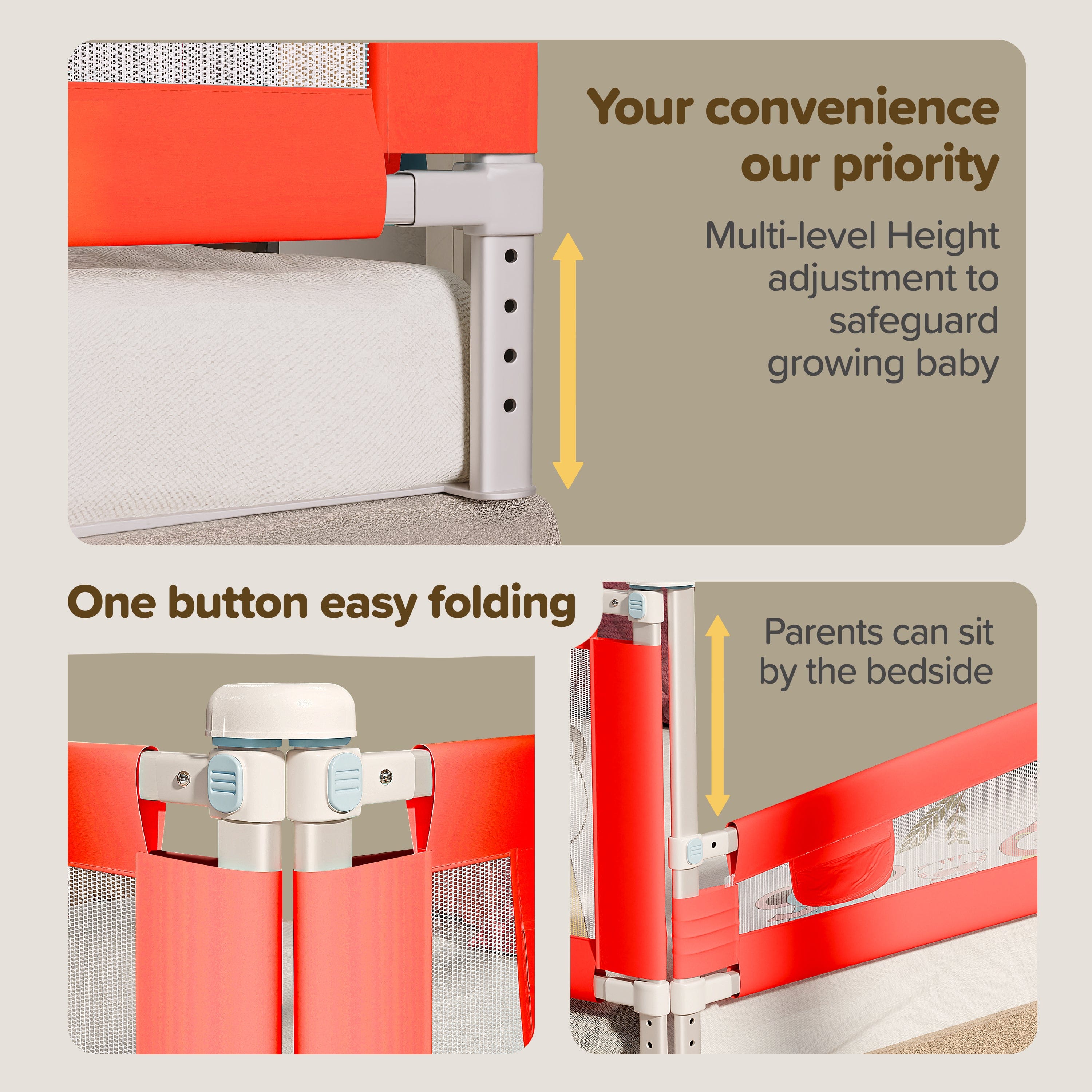 LuvLap Comfy Baby Bed Rail Guard (6 ft x 2.3 ft), 180cmx72cm, Bed Rails for Baby & Toddler Safety, Portable, Adjustable Height, Single Side Bed Rail, Pack of 1, Printed Red
