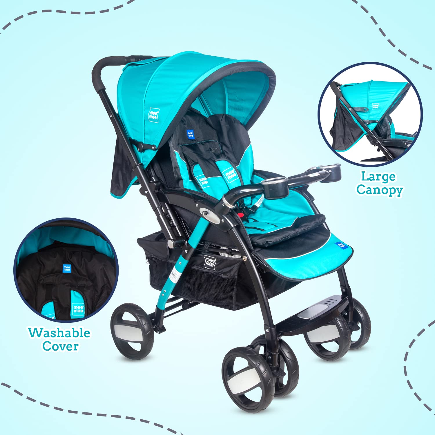 Mee Mee Advanced Baby Pram with Shock Absorber Wheels (Dark Blue)