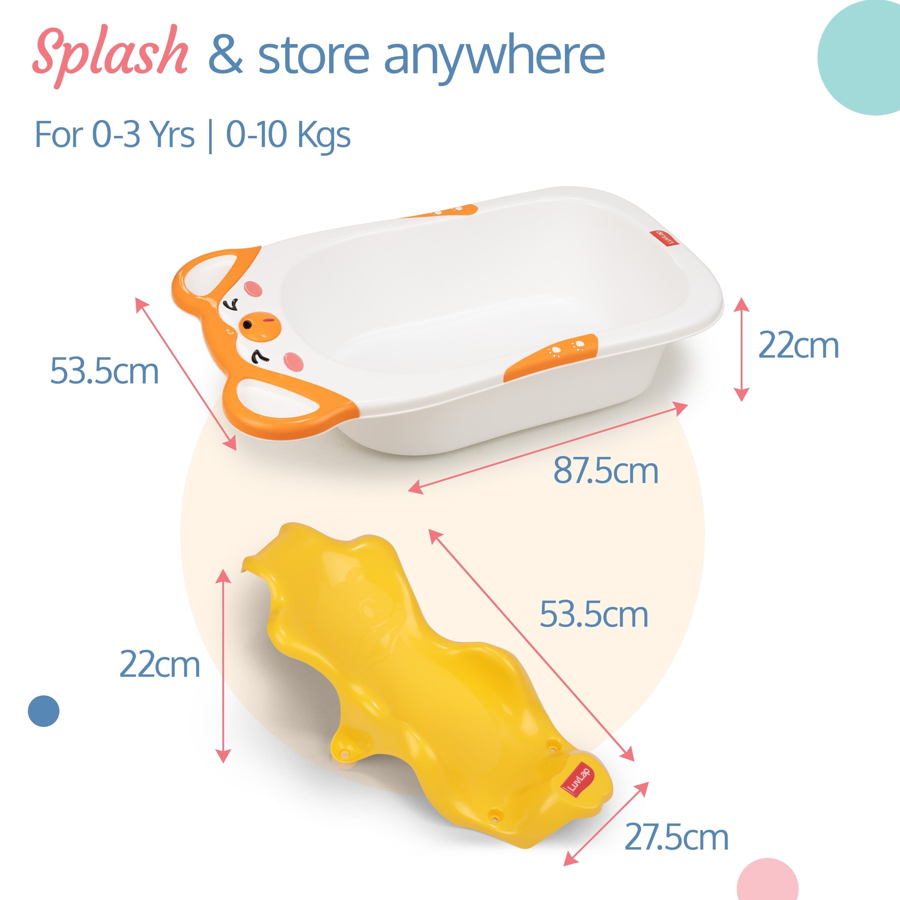 LuvLap Bubble Baby Bathtub (White & Orange) & Anti Slip Baby Plastic Bath Chair (Yellow)