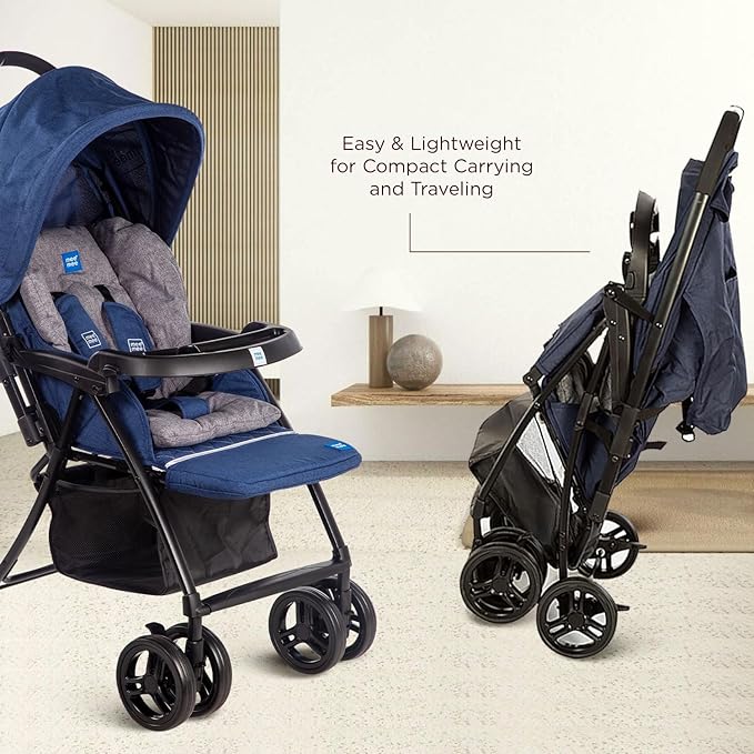 Mee Mee Easy to Push Baby Stroller Pram with Quick One Hand Folding | Comfortable Seating | Fully Rotating Wheels | Feeding Tray for New Born Baby/Kids, 0-4 Years