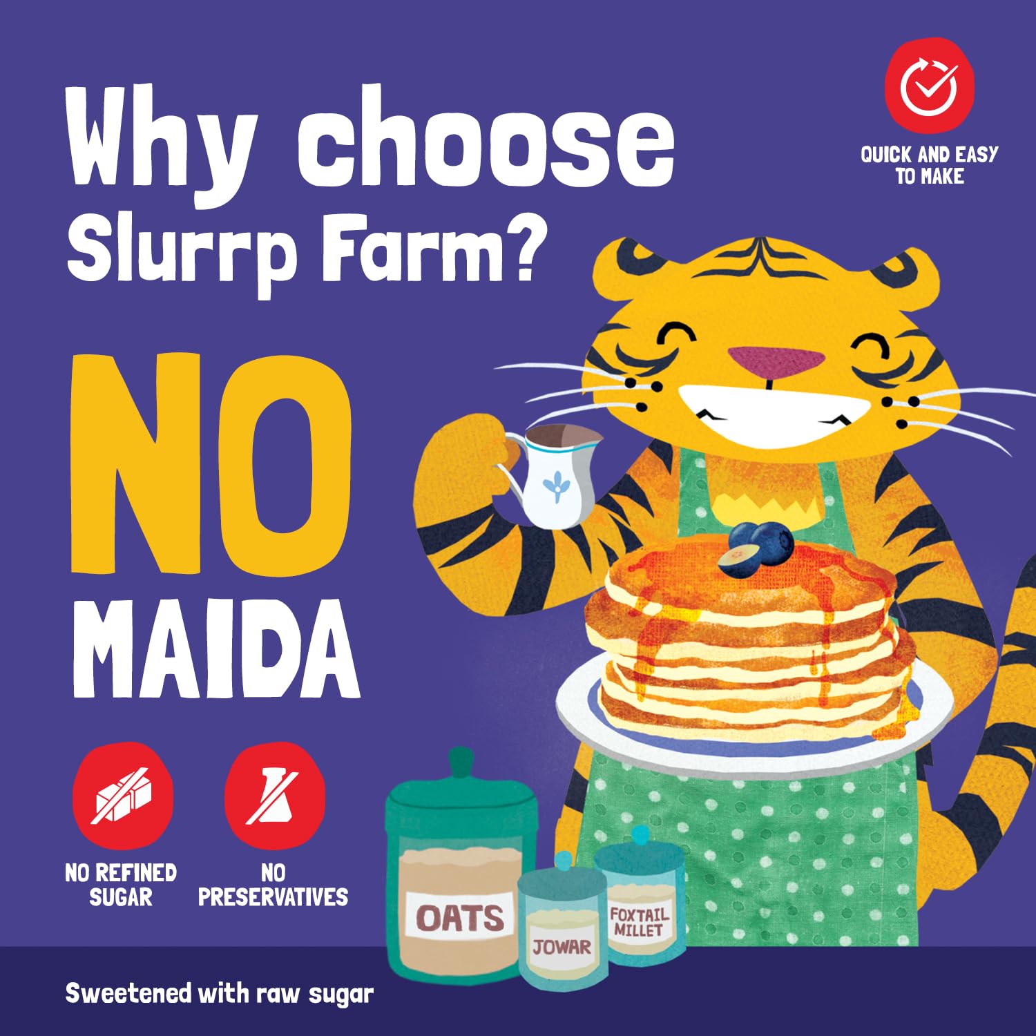 Slurrp Farm No Maida Pancake Mix | Instant Breakfast Mix made with Oats and Jowar | 100% Vegetarian Eggless Healthy Breakfast for Kids & Adults | With Real Blueberries- 150g