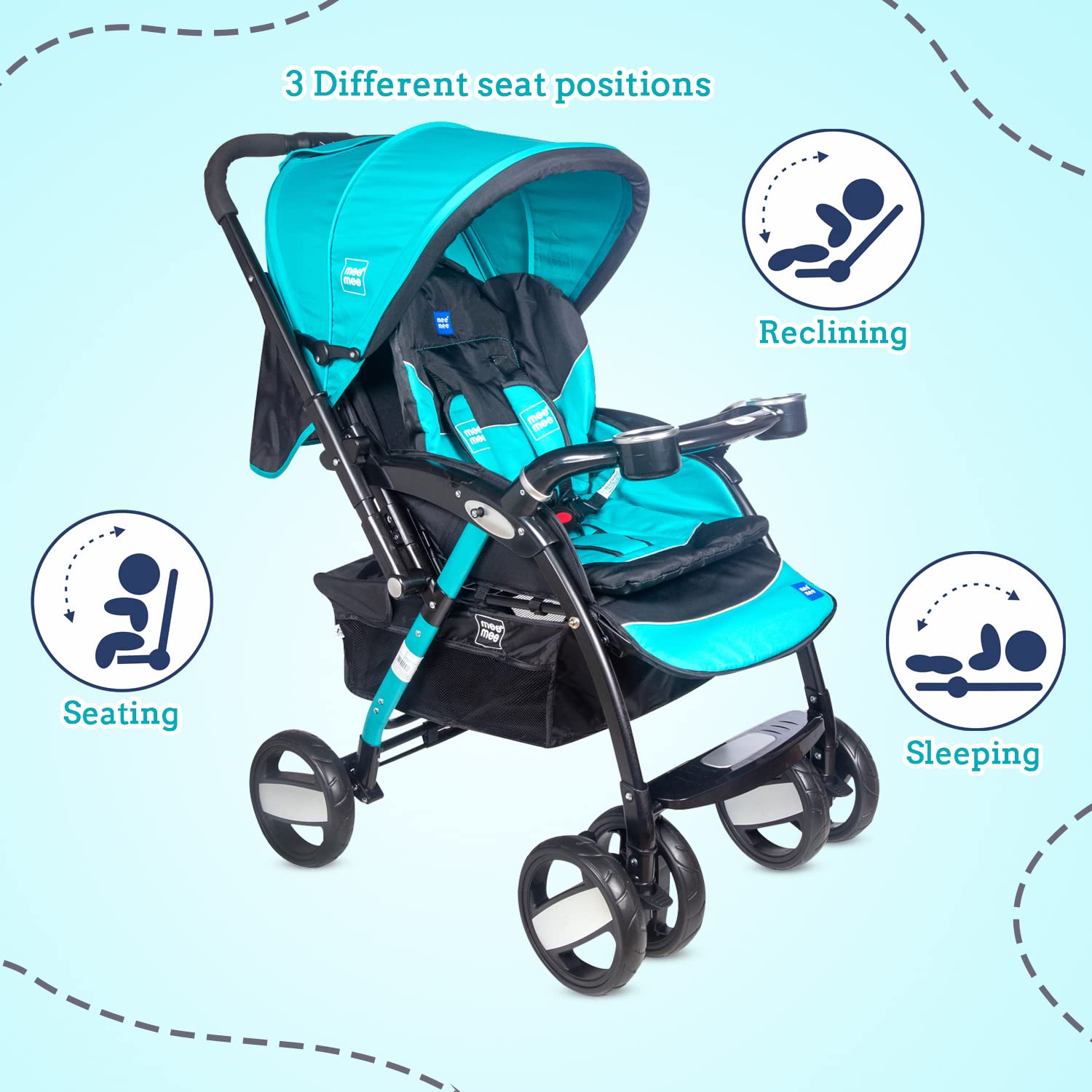Mee Mee Advanced Baby Pram with Shock Absorber Wheels (Dark Blue)