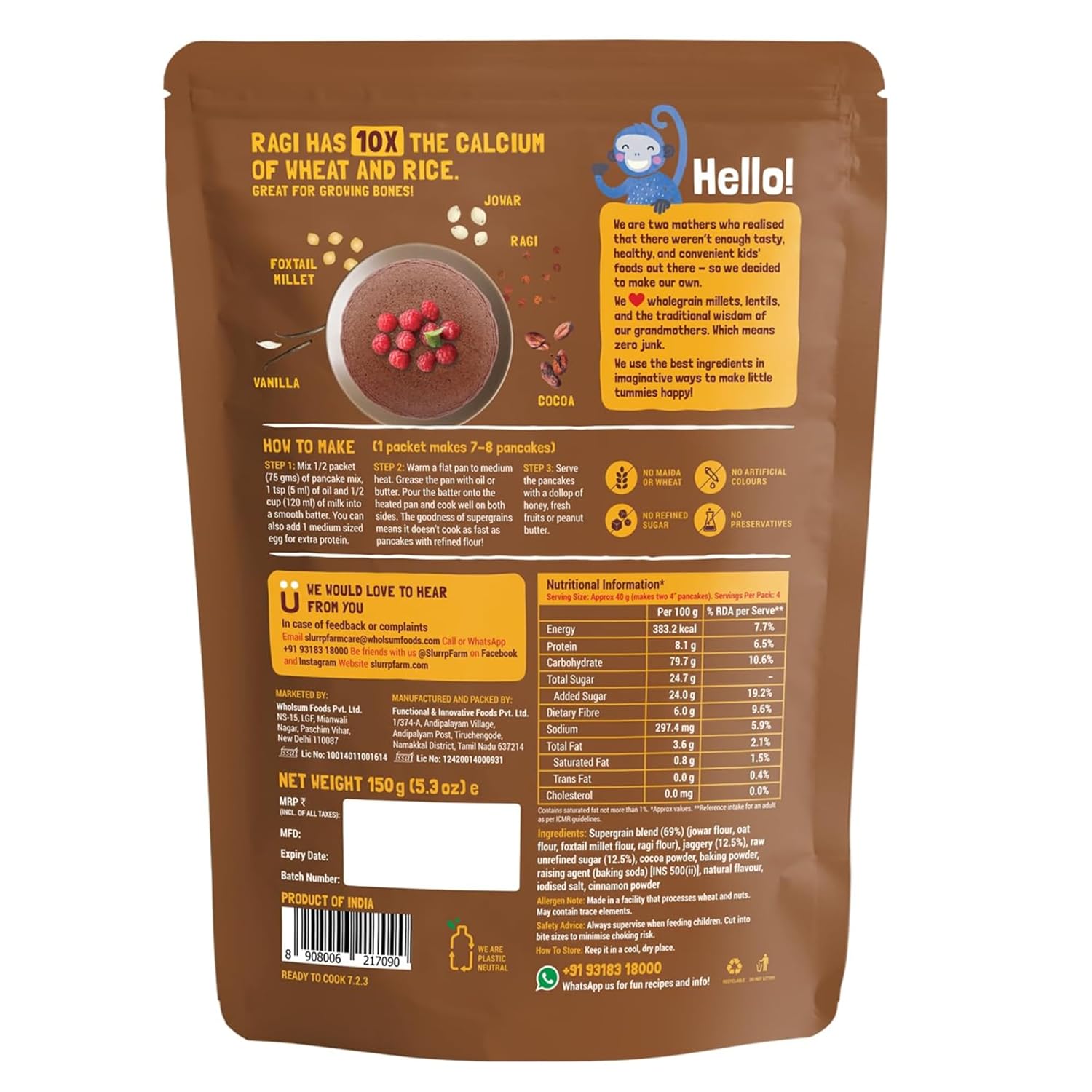 Slurrp Farm Instant No Maida Millet Pancake Mix | Chocolate, 150 G