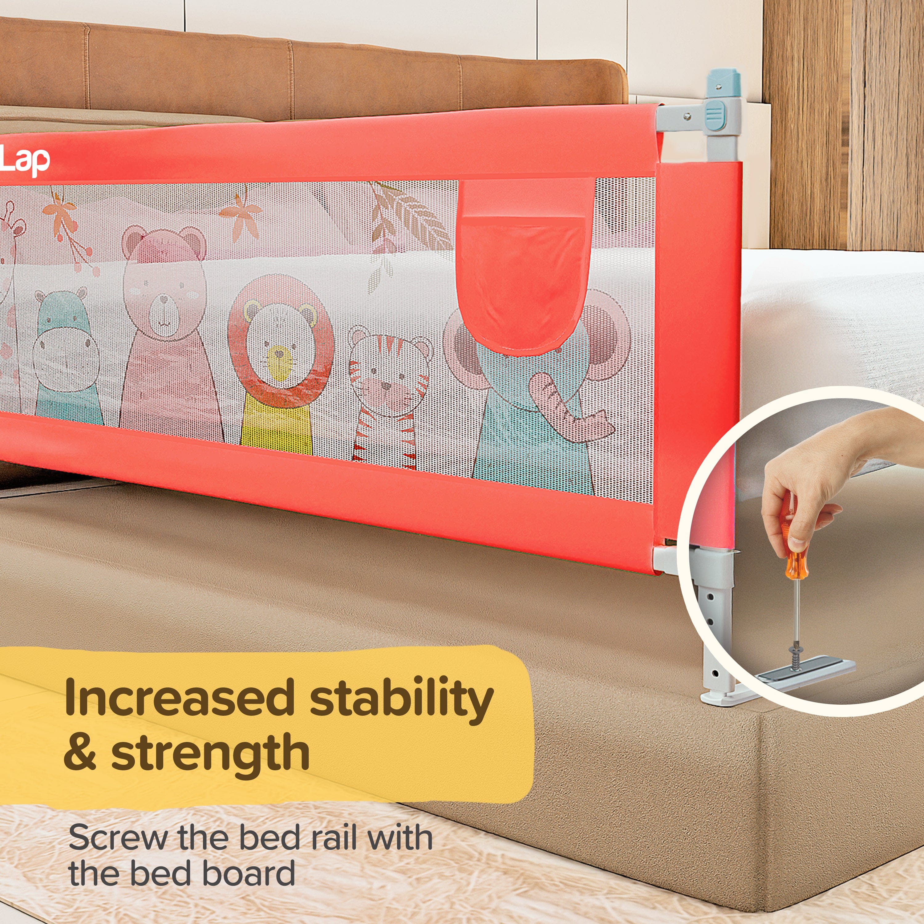 LuvLap Comfy Baby Bed Rail Guard (6 ft x 2.3 ft), 180cmx72cm, Bed Rails for Baby & Toddler Safety, Portable, Adjustable Height, Single Side Bed Rail, Pack of 1, Printed Pink New