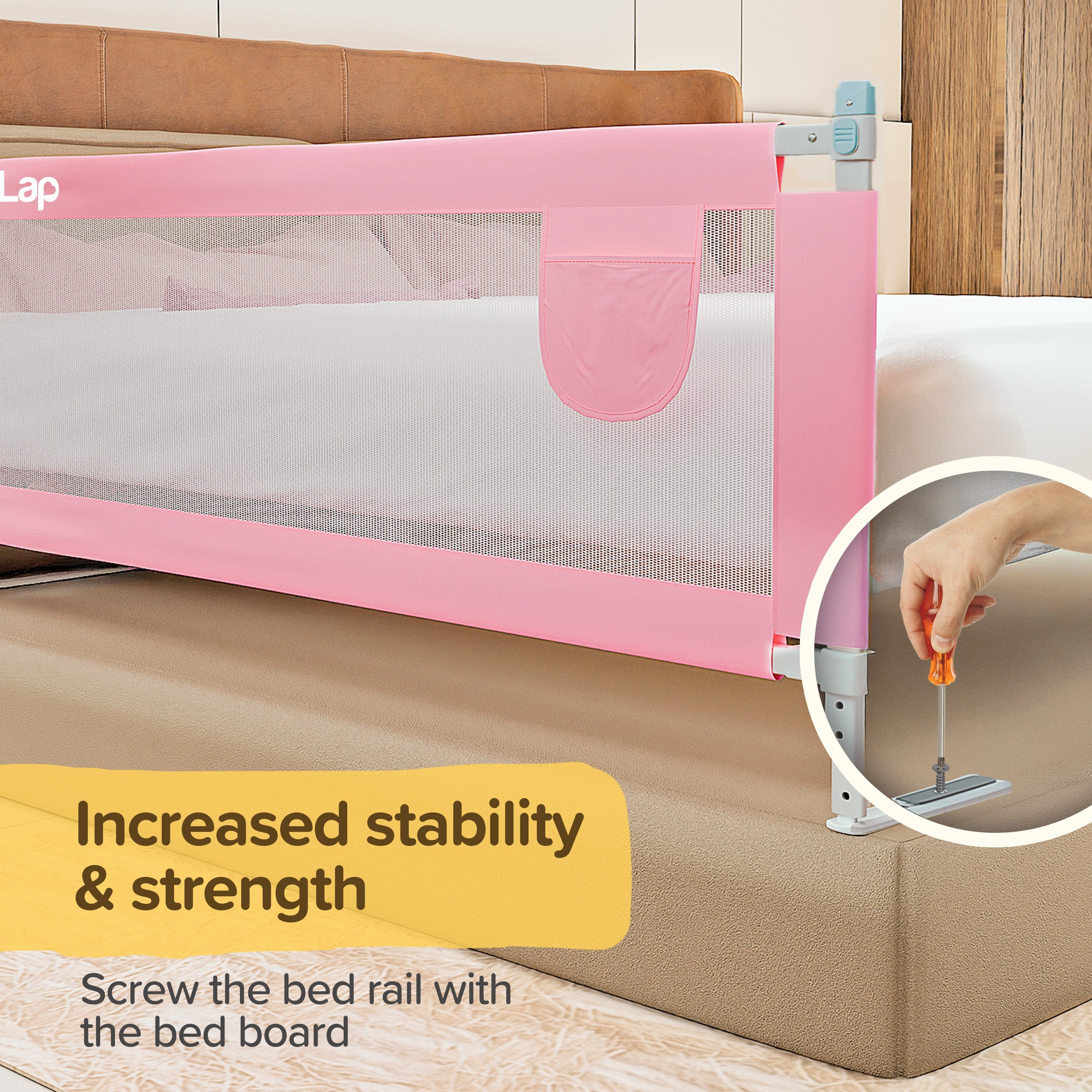 LuvLap Bed Rail Guard for Baby/Kids Safety, 180cm x 72 cm, Portable & Foldable, Baby Safety Essential, Adjustable Height, fits All Bed Sizes (Pink - Without Print)