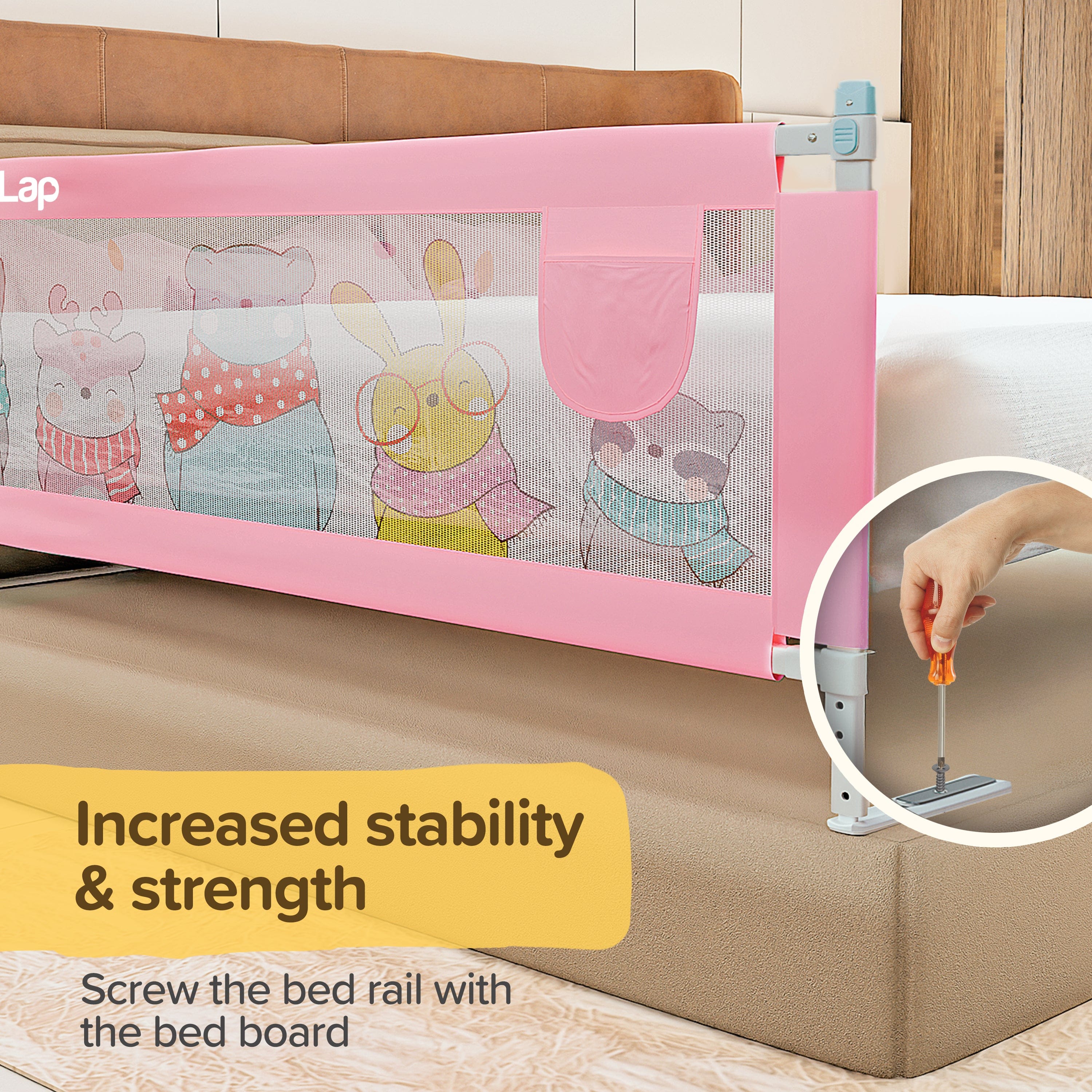 LuvLap Comfy Baby Bed Rail Guard (6 ft x 2.3 ft), 180cmx72cm, Bed Rails for Baby & Toddler Safety, Portable, Adjustable Height, Single Side Bed Rail, Pack of 1, Printed Pink New