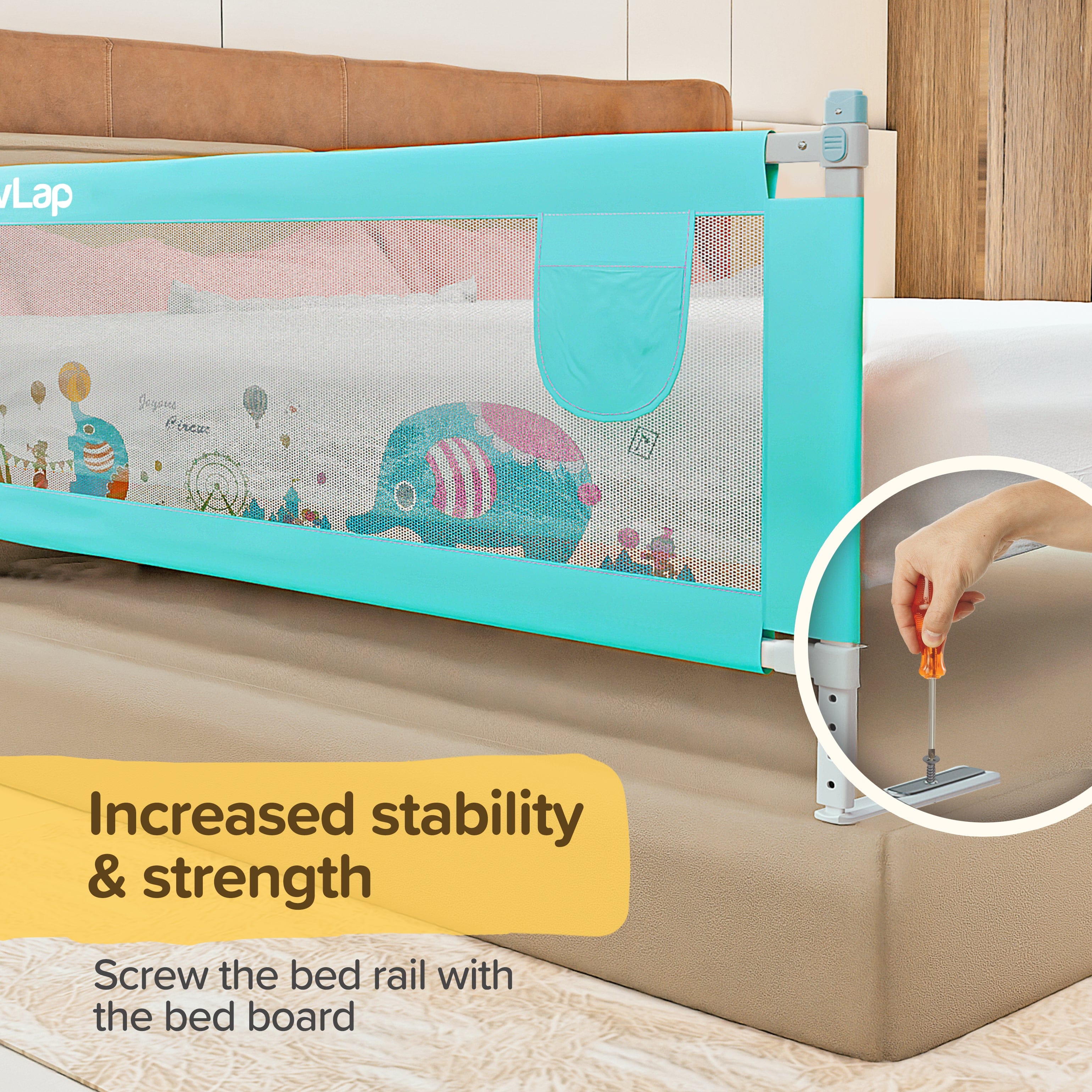 LuvLap Comfy Baby Bed Rail Guard (6 ft x 2.3 ft), 180cmx72cm, Bed Rails for Baby & Toddler Safety, Portable, Adjustable Height, Single Side Bed Rail, Pack of 1, Green