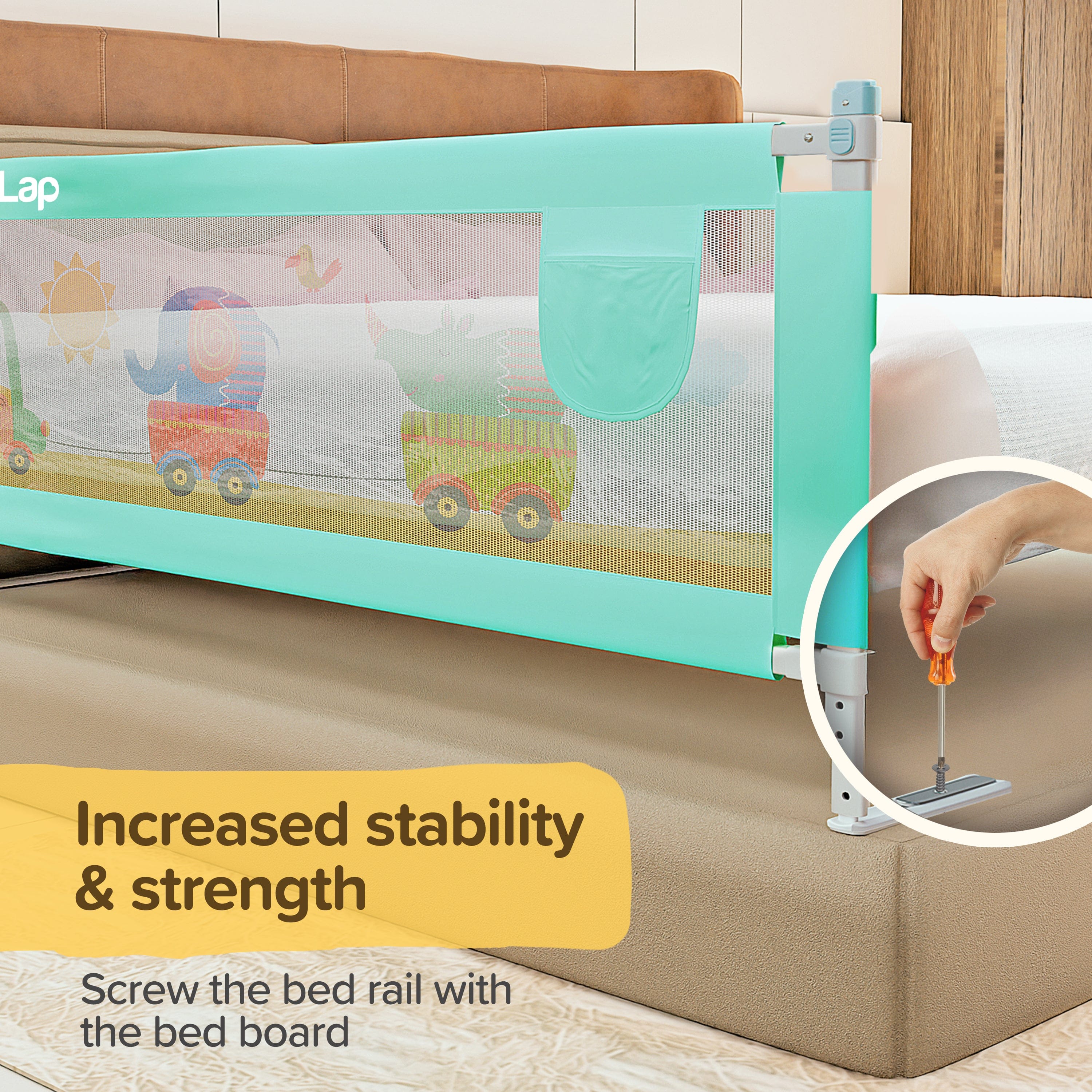 LuvLap Comfy Baby Bed Rail Guard (6 ft x 2.3 ft), 180cmx72cm, Bed Rails for Baby & Toddler Safety, Portable, Adjustable Height, Single Side Bed Rail, Pack of 1, Printed Green