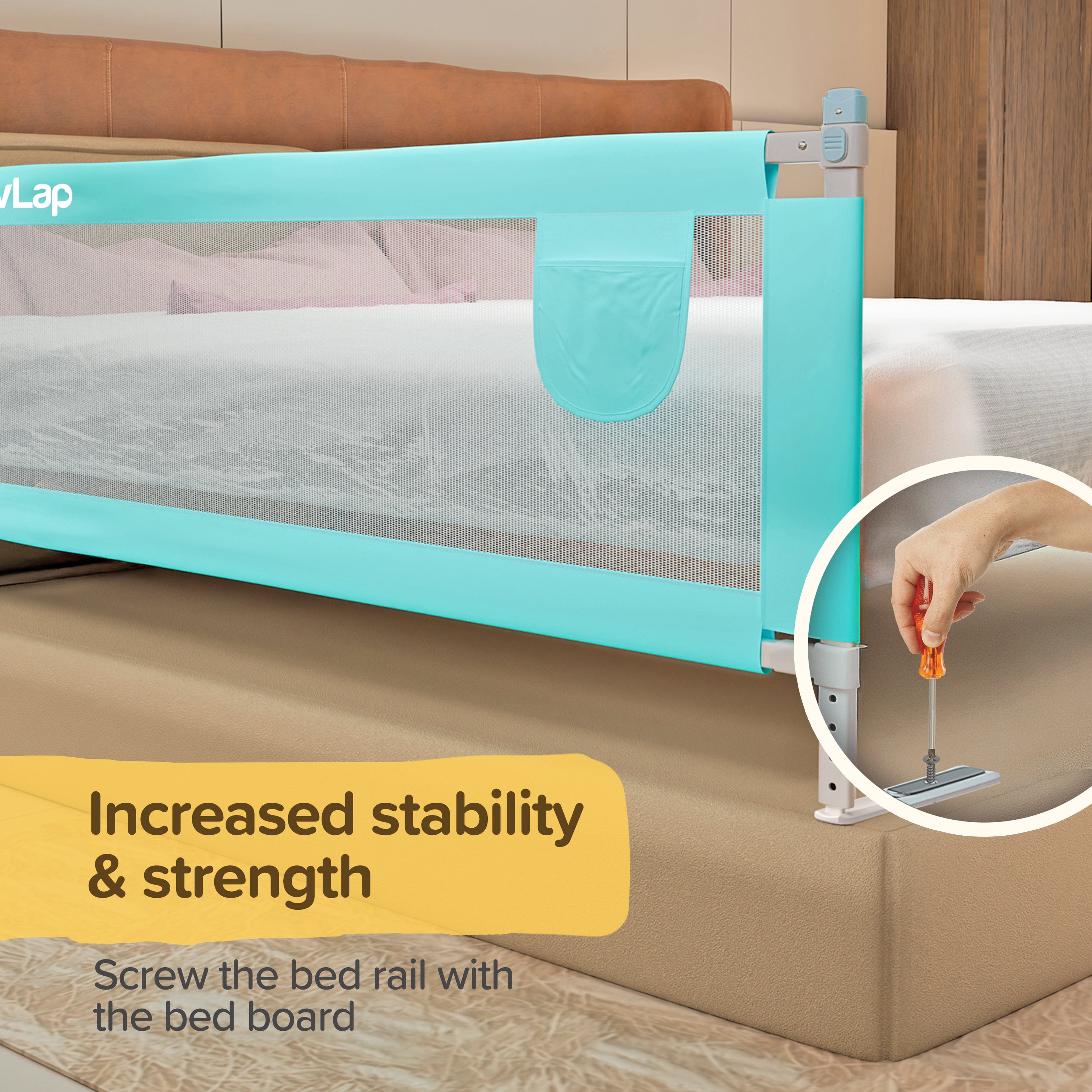 LuvLap Alloy Steel Bed Rail Guard for Baby/Kids Safety, 180Cm X 72 Cm, Portable & Foldable, Baby Safety Essential, Adjustable Height, Fits All Bed Sizes (Green - Without Print)