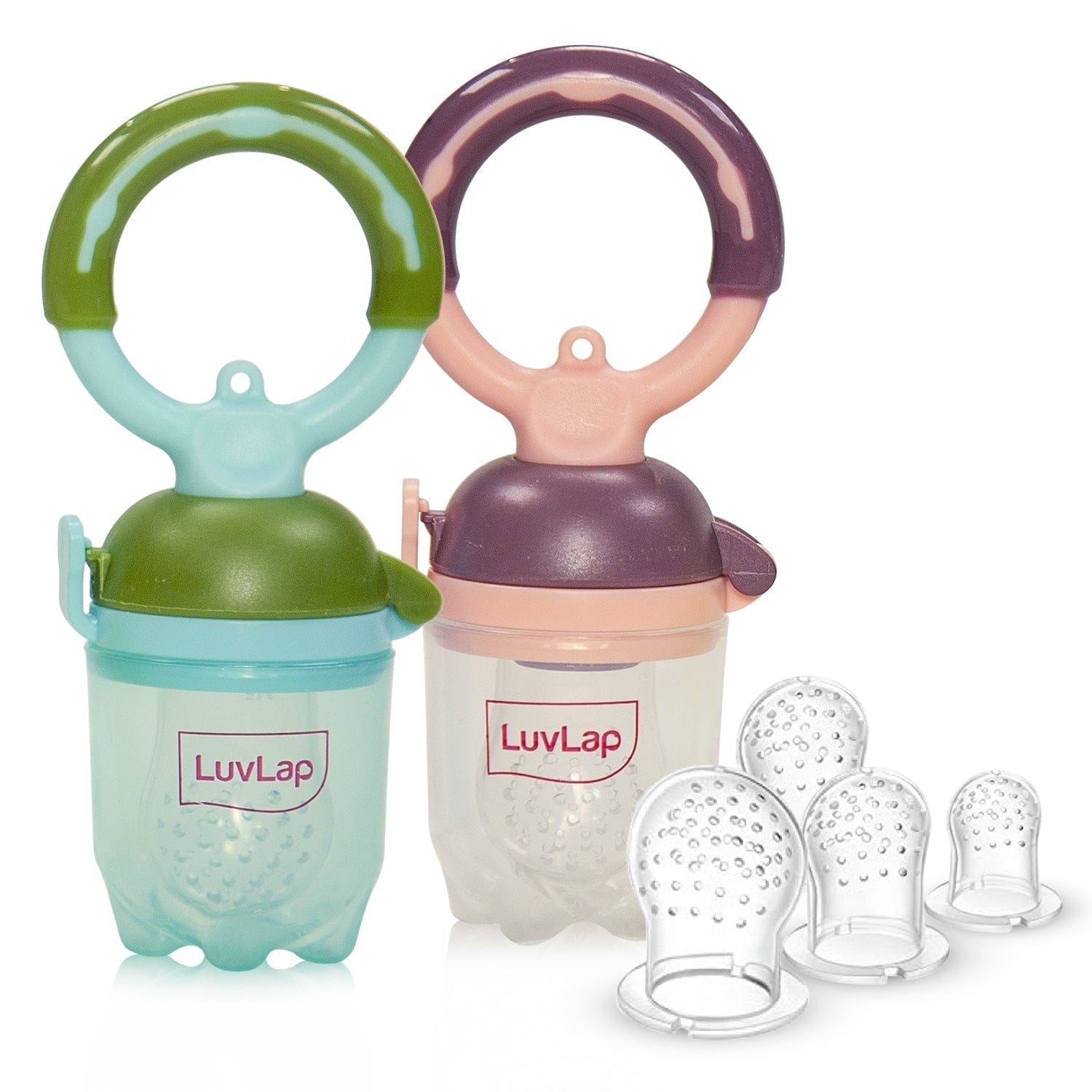 LuvLap Baby Food and Fruit Feeder Twin Pack, BPA Free, Green & Pink