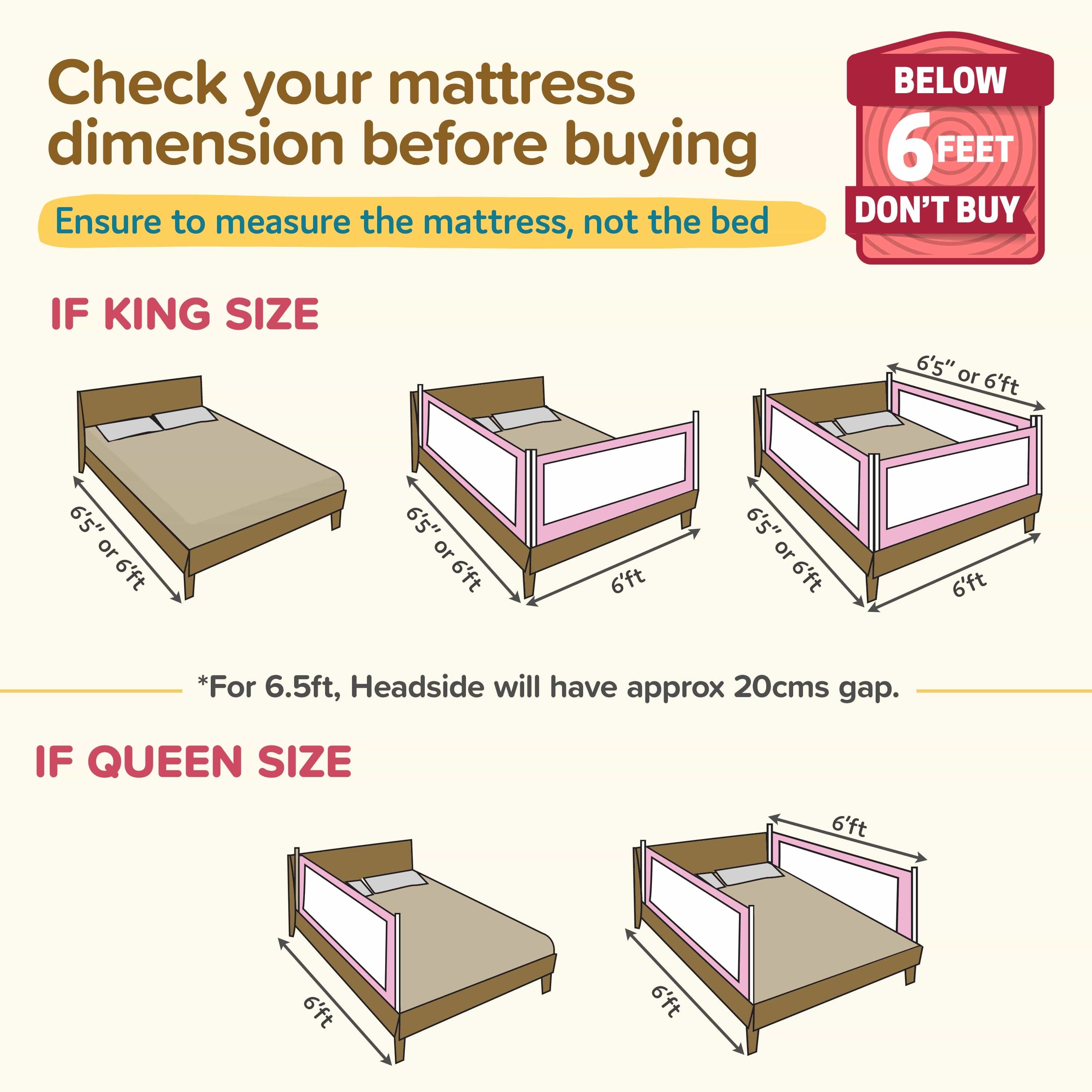 LuvLap Bed Rail Guard for Baby/Kids Safety, 180cm x 72 cm, Portable & Foldable, Baby Safety Essential, Adjustable Height, fits All Bed Sizes (Red - Without Print)