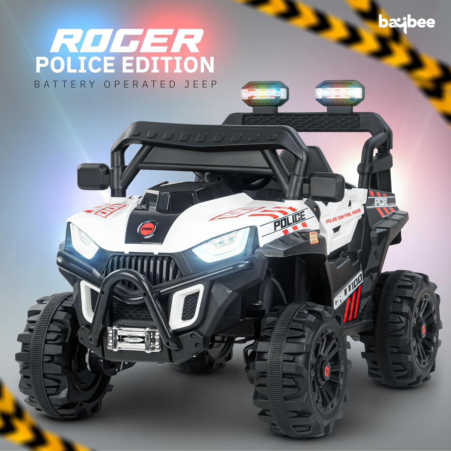 Baybee Police Edition Battery Operated Jeep for Kids | Rechargeable Ride on Toy Car with Lights & Music | Big Battery Kids Car | Electric Jeep for Kids to Drive 3 to 8 Years Boy Girl