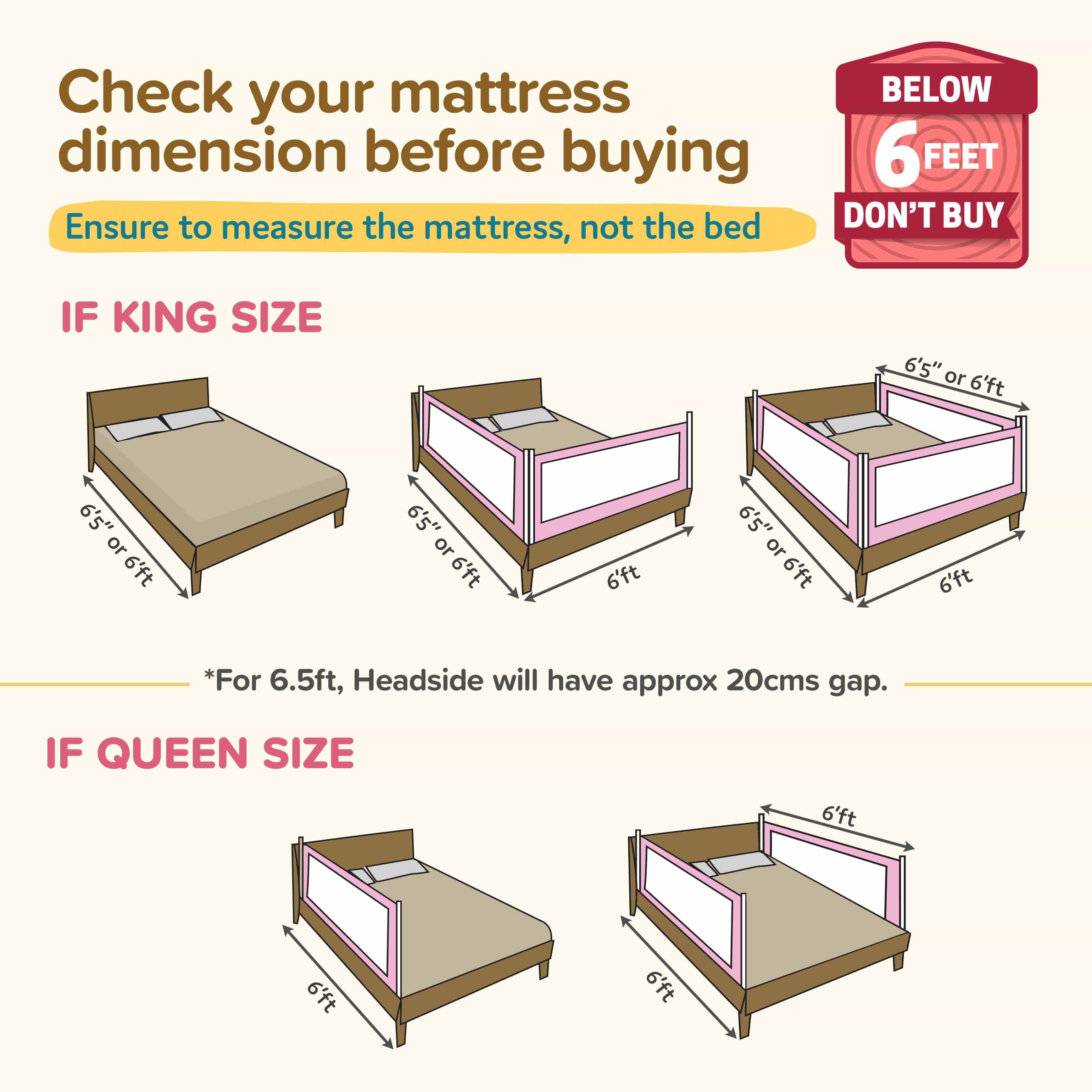 LuvLap Comfy Baby Bed Rail Guard (6 ft x 2.3 ft), 180cmx72cm, Bed Rails for Baby & Toddler Safety, Portable, Adjustable Height, Single Side Bed Rail, Pack of 1, Printed Pink