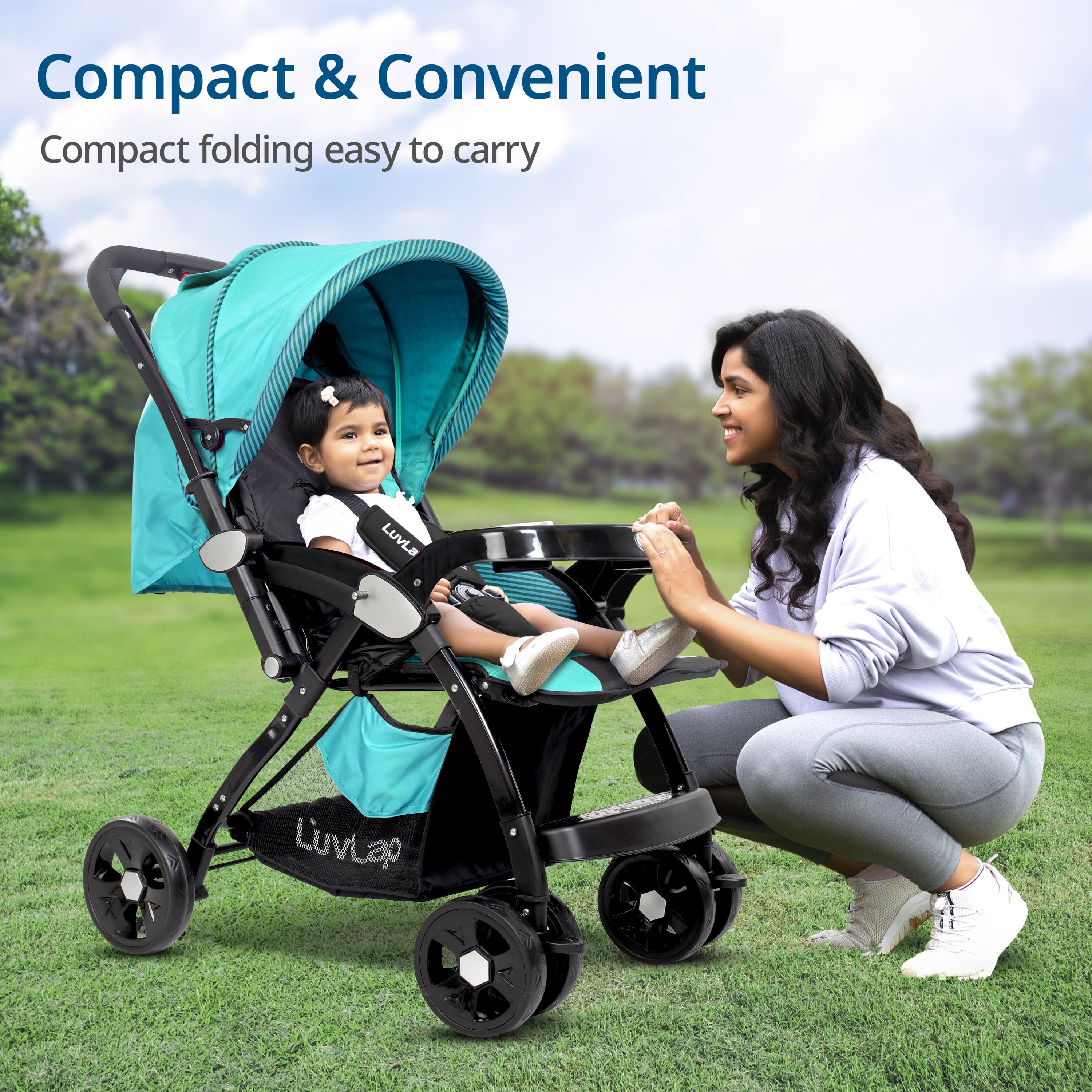luvlap Galaxy Baby Stroller, Pram for Baby with 5 Point Safety Harness, Spacious Cushioned seat with Multi Level seat Recline, Easy Fold, Lightweight Stroller for 0 to 3 Years (Green & Black)