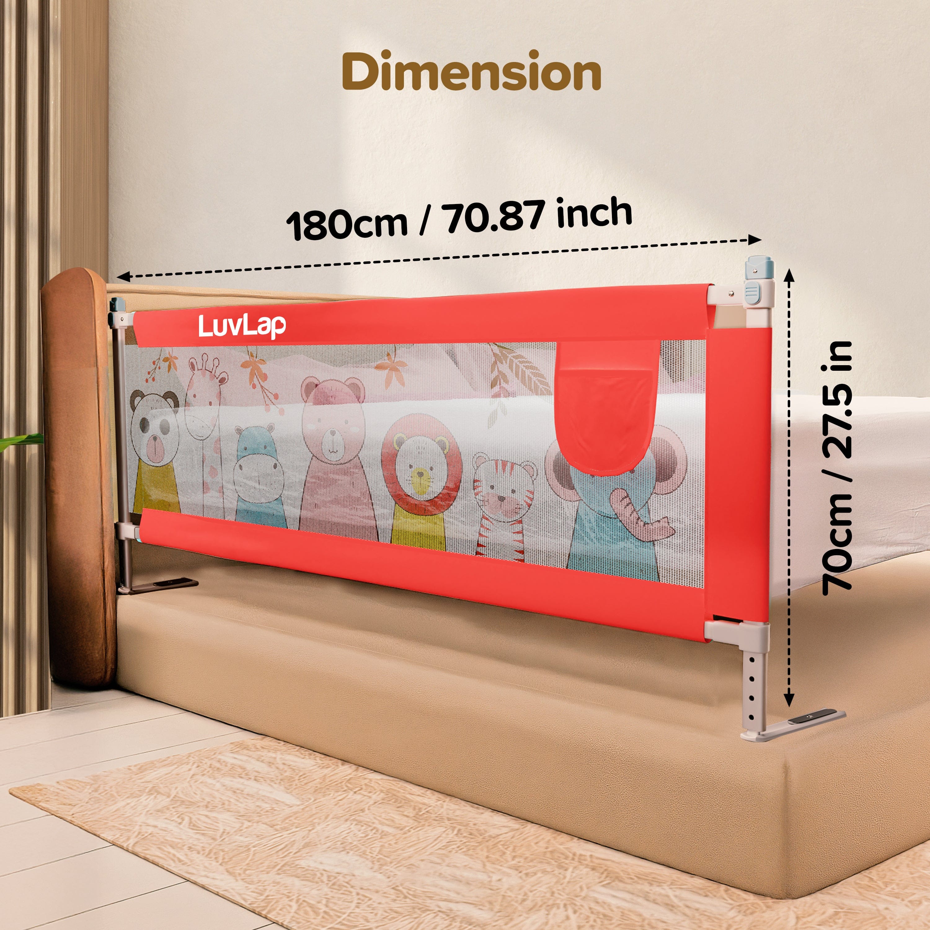 LuvLap Comfy Baby Bed Rail Guard (6 ft x 2.3 ft), 180cmx72cm, Bed Rails for Baby & Toddler Safety, Portable, Adjustable Height, Single Side Bed Rail, Pack of 1, Printed Pink New