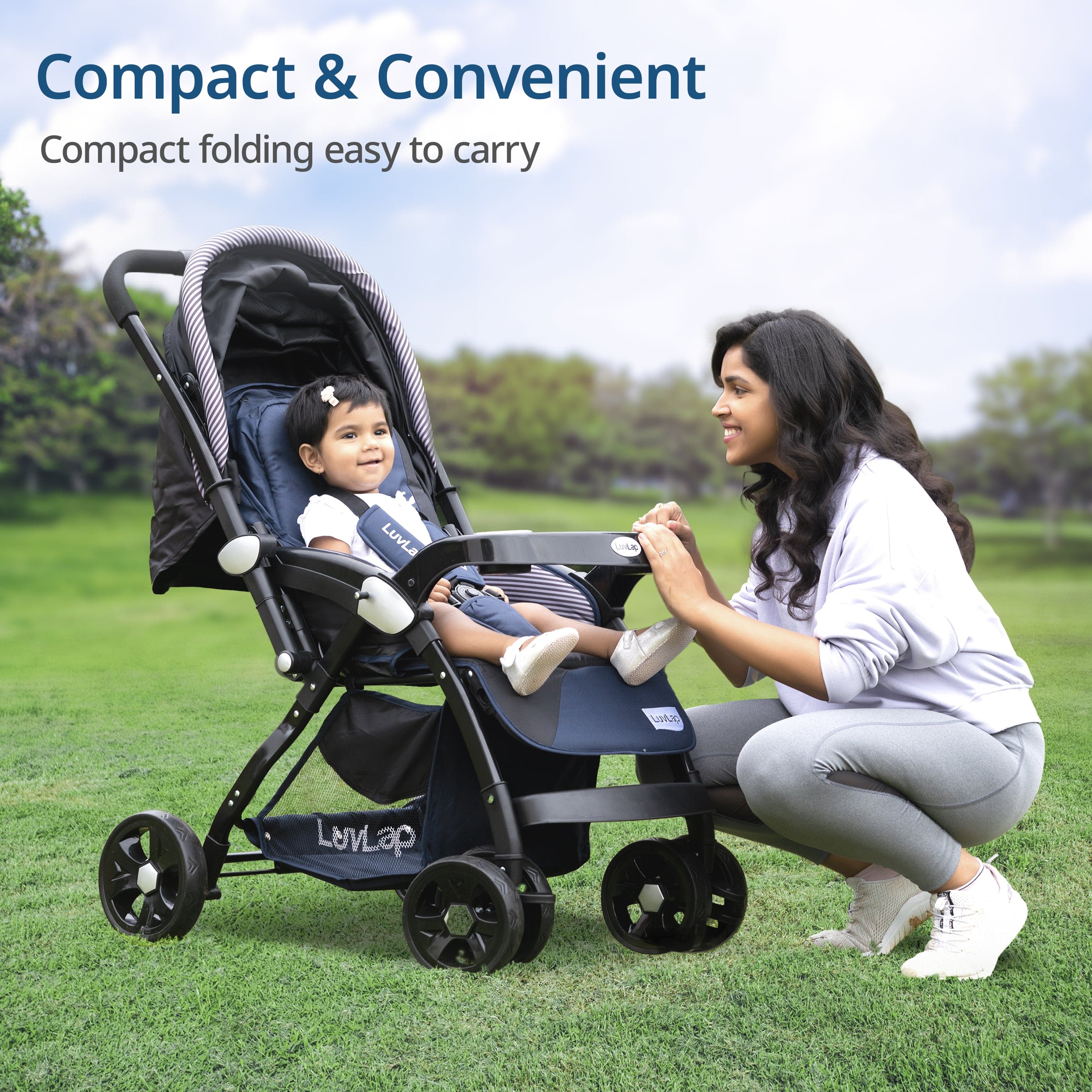 luvlap Galaxy Baby Stroller, Pram for Baby with 5 Point Safety Harness, Spacious Cushioned seat with Multi Level seat Recline, Easy Fold, Lightweight Stroller for 0 to 3 Years (Black)