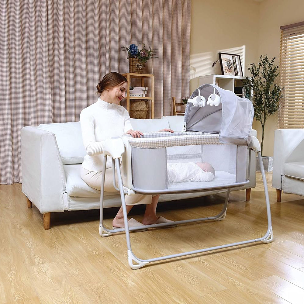 Mastela Deluxe 4 in 1 Bassinet, Cradle Swing & Bedside Sleeper for Birth to 36 Month Kids (White)