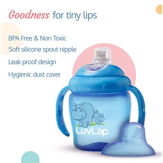 LuvLap Hippo Spout Sipper for Infant/Toddler, 225ml, Anti-Spill Sippy Cup with Soft Silicone Spout BPA Free, 6m+