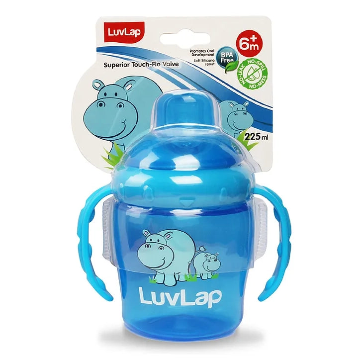 LuvLap Hippo Spout Sipper for Infant/Toddler, 225ml, Anti-Spill Sippy Cup with Soft Silicone Spout BPA Free, 6m+
