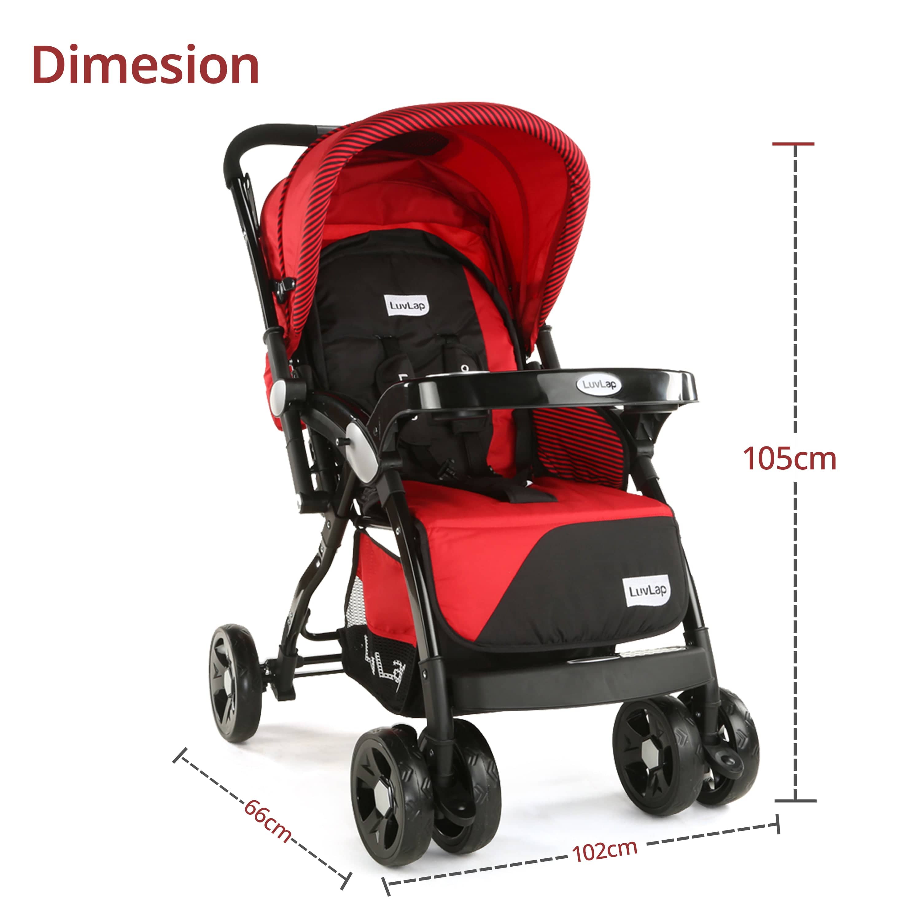 luvlap Galaxy Baby Stroller, Pram for Baby with 5 Point Safety Harness, Spacious Cushioned Seat with Multi Level Seat Recline, Easy Fold, Lightweight Stroller for 0 to 3 Years (Red & Black)