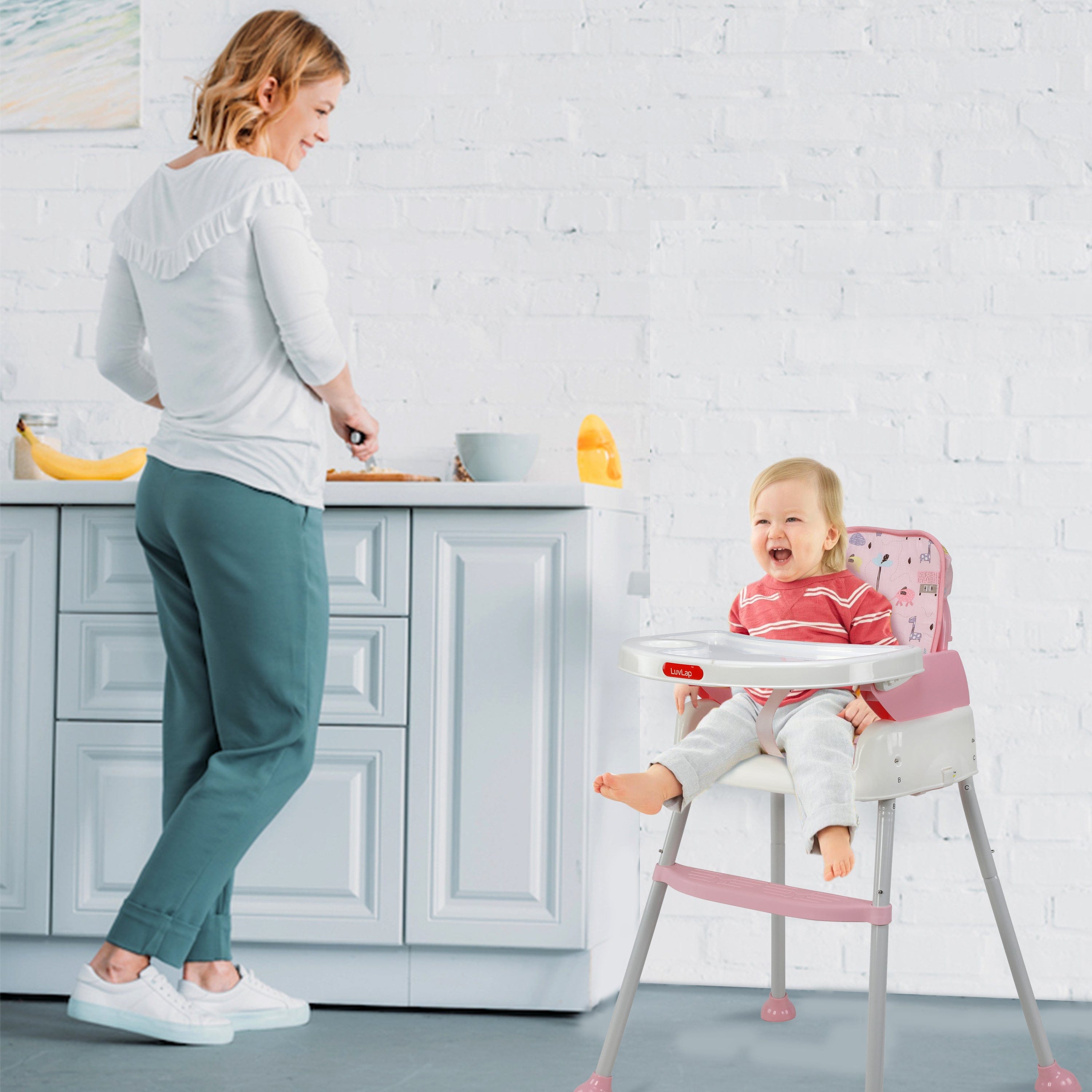 luvlap High Chair for Baby/Kids, Toddler Feeding Booster Seat with Wheels, 3 Height adjustments, With Cushion, 6 month to 3 years, Portable (Pink)