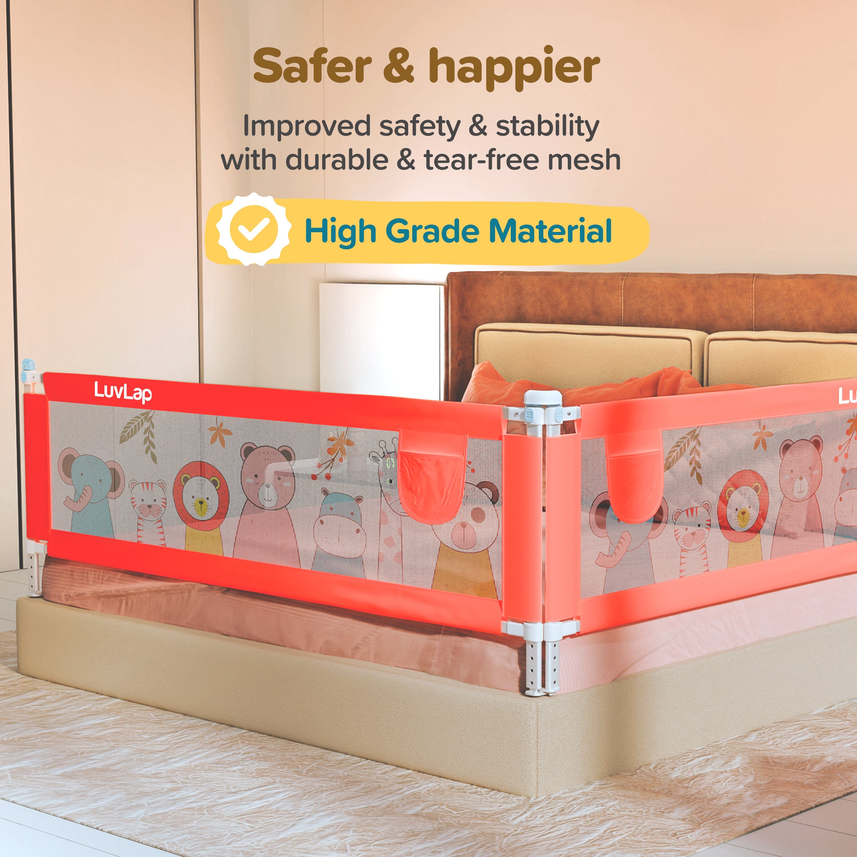 LuvLap Comfy Baby Bed Rail Guard (6 ft x 2.3 ft), 180cmx72cm, Bed Rails for Baby & Toddler Safety, Portable, Adjustable Height, Single Side Bed Rail, Pack of 1, Printed Pink New