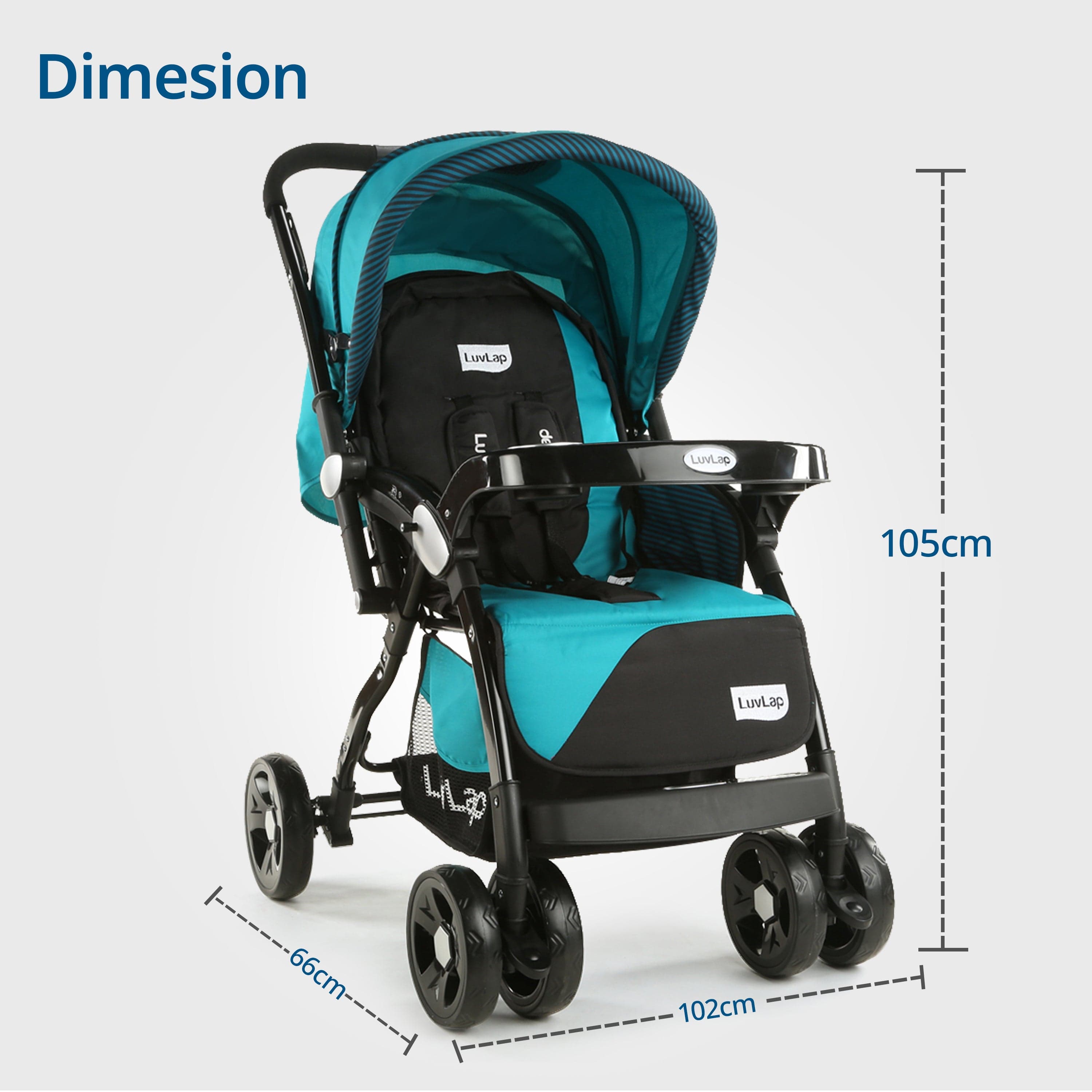 luvlap Galaxy Baby Stroller, Pram for Baby with 5 Point Safety Harness, Spacious Cushioned seat with Multi Level seat Recline, Easy Fold, Lightweight Stroller for 0 to 3 Years (Green & Black)