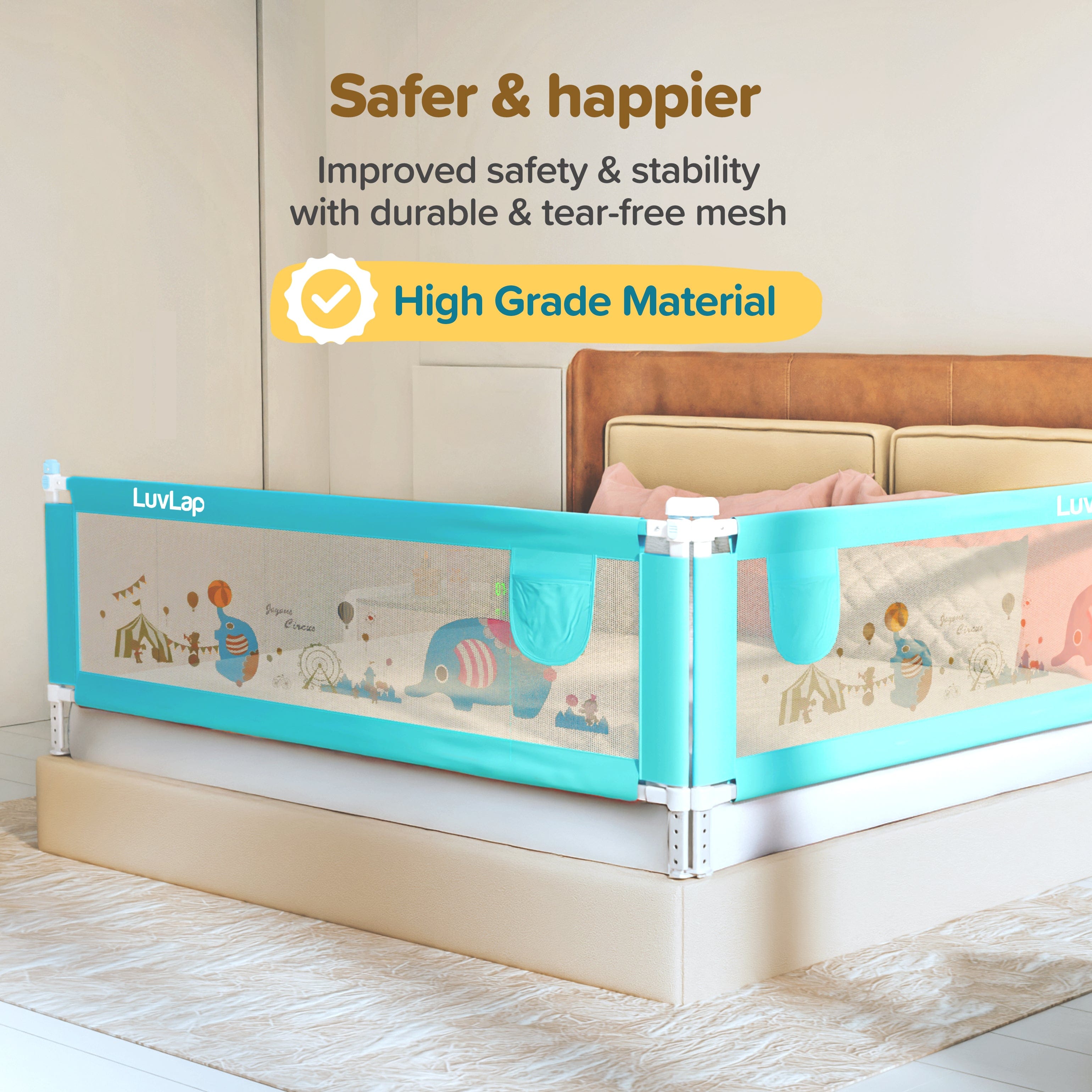 LuvLap Comfy Baby Bed Rail Guard (6 ft x 2.3 ft), 180cmx72cm, Bed Rails for Baby & Toddler Safety, Portable, Adjustable Height, Single Side Bed Rail, Pack of 1, Green