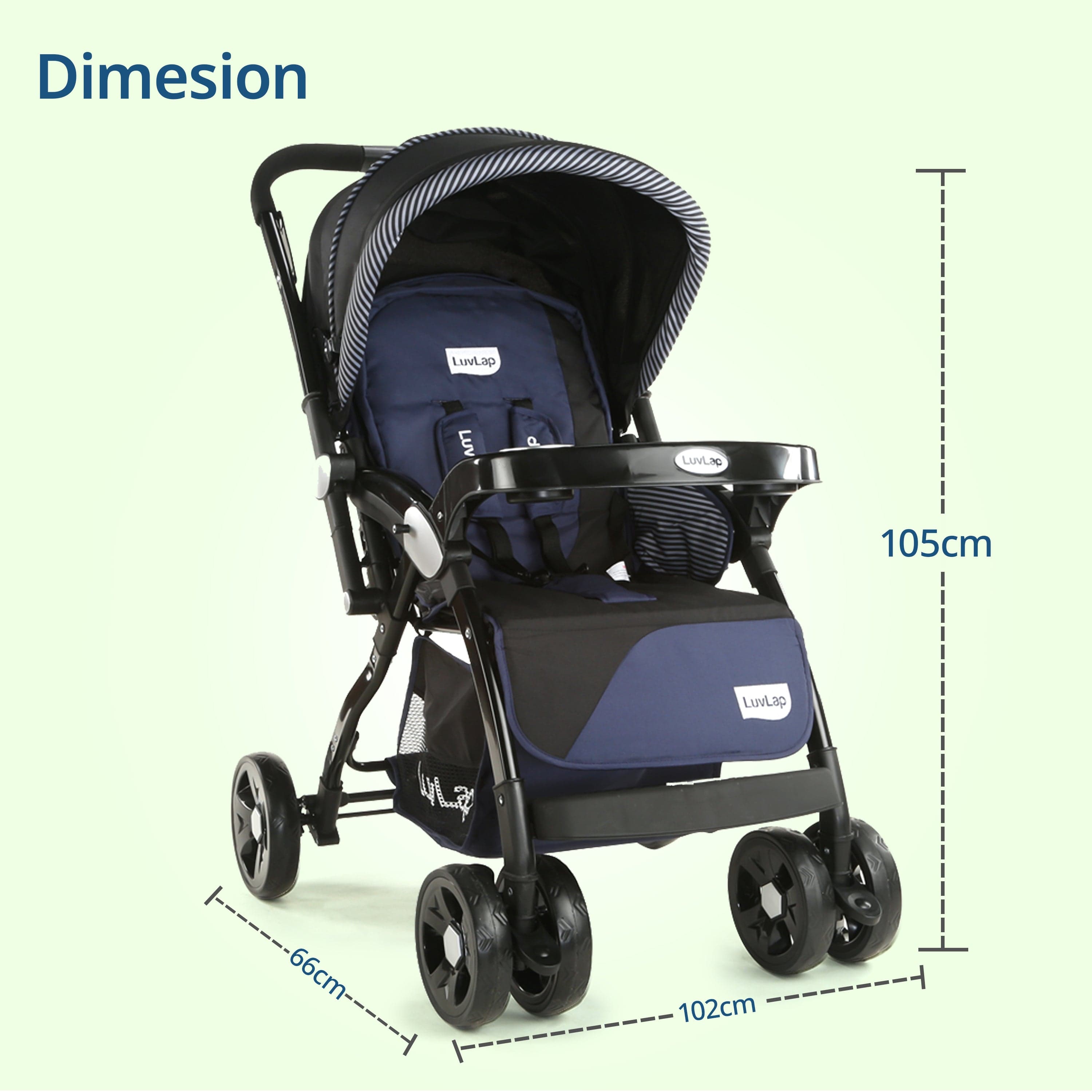 luvlap Galaxy Baby Stroller, Pram for Baby with 5 Point Safety Harness, Spacious Cushioned seat with Multi Level seat Recline, Easy Fold, Lightweight Stroller for 0 to 3 Years (Black)