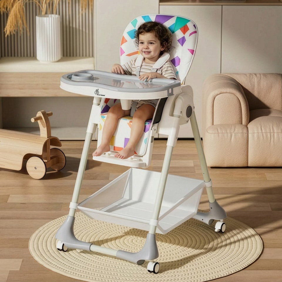 R for Rabbit Marshmallow High Chair - 7 Level Height Adjustment, 3 Recline Modes, Adjustable & Removable Double Meal Tray, 6 months-5 years