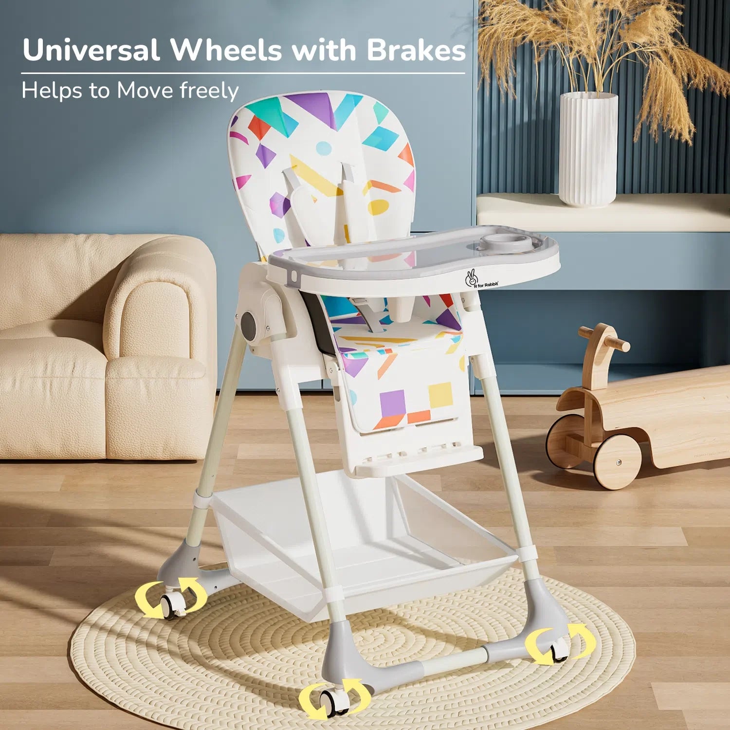 R for Rabbit Marshmallow High Chair - 7 Level Height Adjustment, 3 Recline Modes, Adjustable & Removable Double Meal Tray, 6 months-5 years