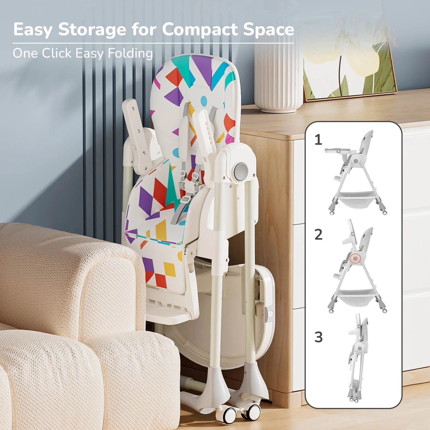 R for Rabbit Marshmallow High Chair - 7 Level Height Adjustment, 3 Recline Modes, Adjustable & Removable Double Meal Tray, 6 months-5 years