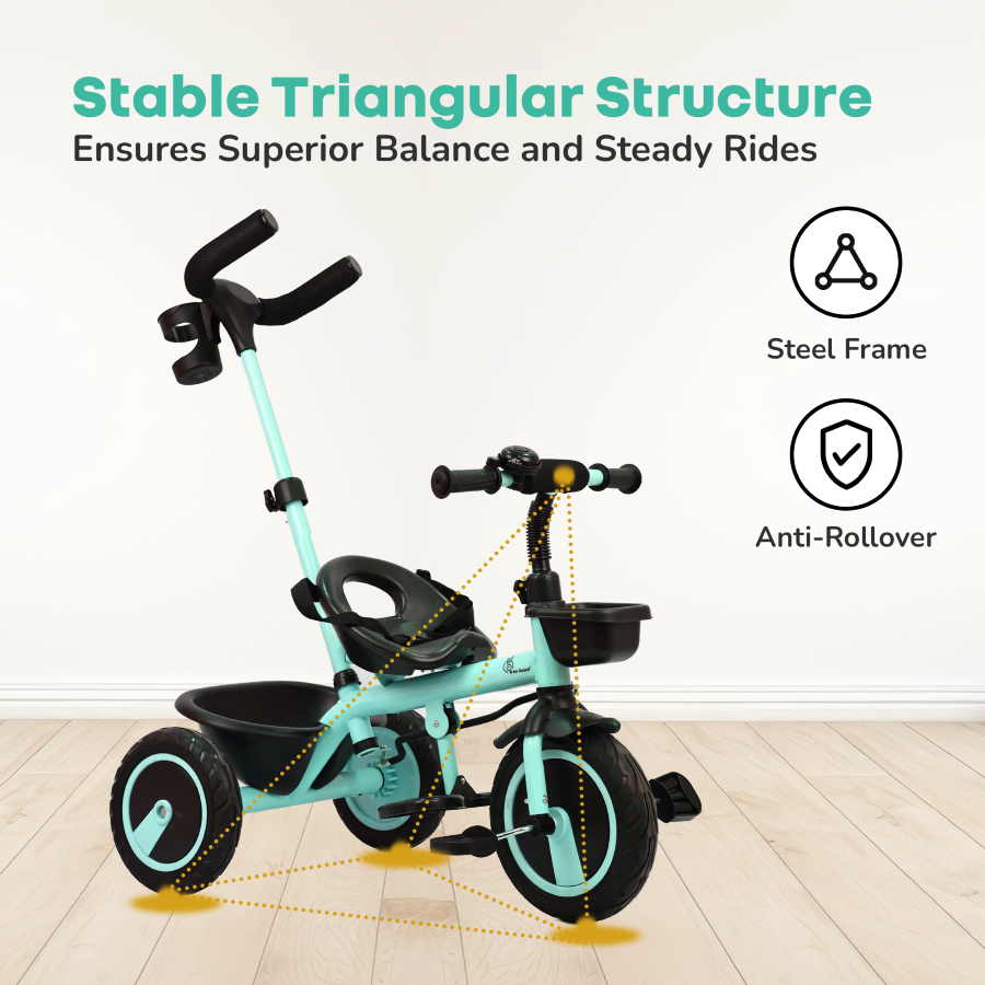 R for Rabbit Tiny Toes R20 Plus Tricycle for Kids with Safety Certification, Plug-and-Play Design, Rubber Wheels & Steel Frame