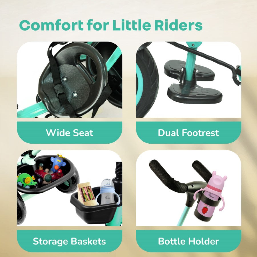 R for Rabbit Tiny Toes R20 Plus Tricycle for Kids with Safety Certification, Plug-and-Play Design, Rubber Wheels & Steel Frame