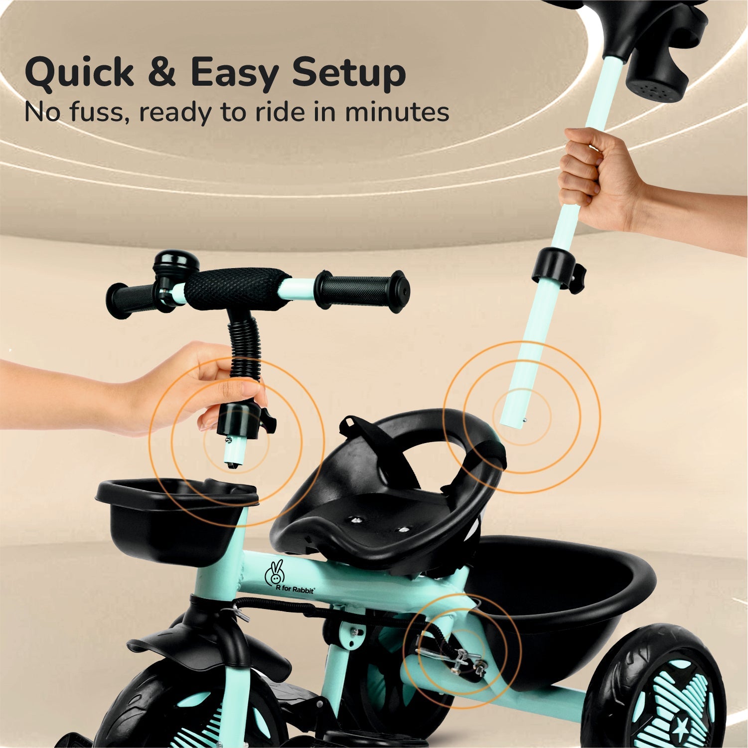 R for Rabbit Tiny Toes R20 Ace Baby Tricycle – Smart Plug & Play Trike with Parental Control & EVA Wheels