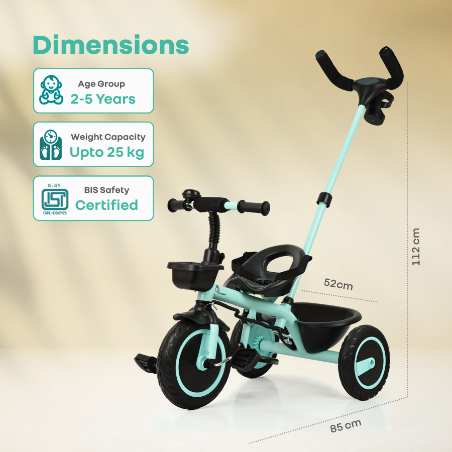 R for Rabbit Tiny Toes R20 Plus Tricycle for Kids with Safety Certification, Plug-and-Play Design, Rubber Wheels & Steel Frame