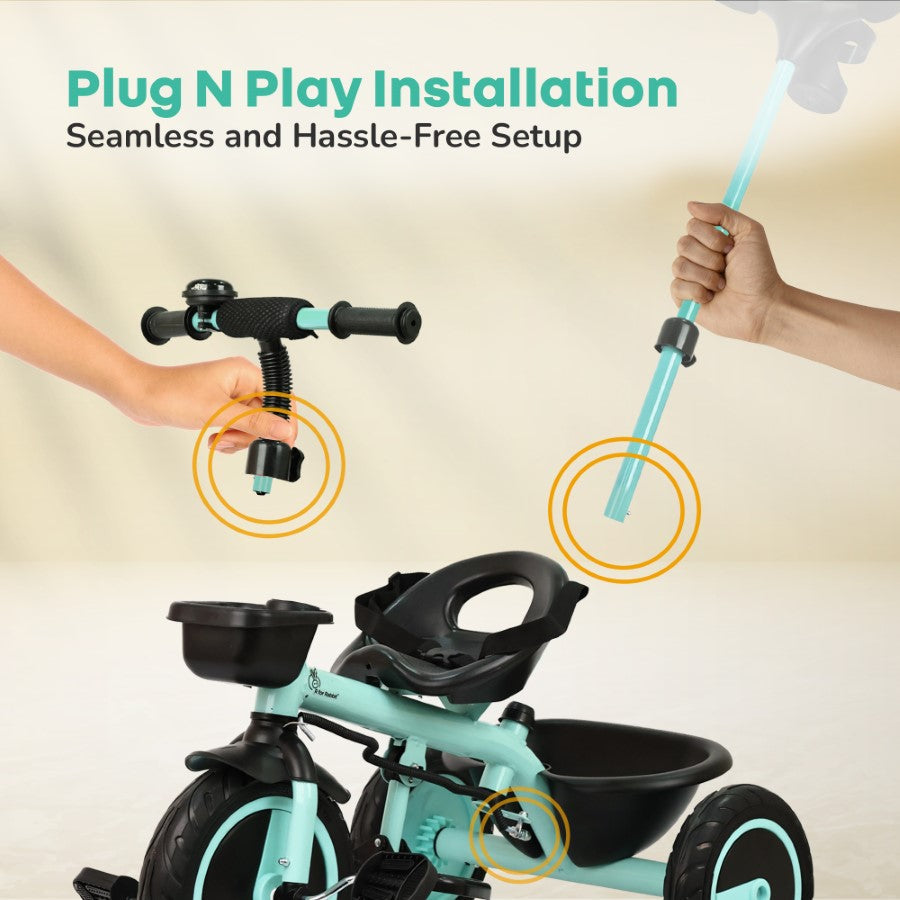 R for Rabbit Tiny Toes R20 Plus Tricycle for Kids with Safety Certification, Plug-and-Play Design, Rubber Wheels & Steel Frame
