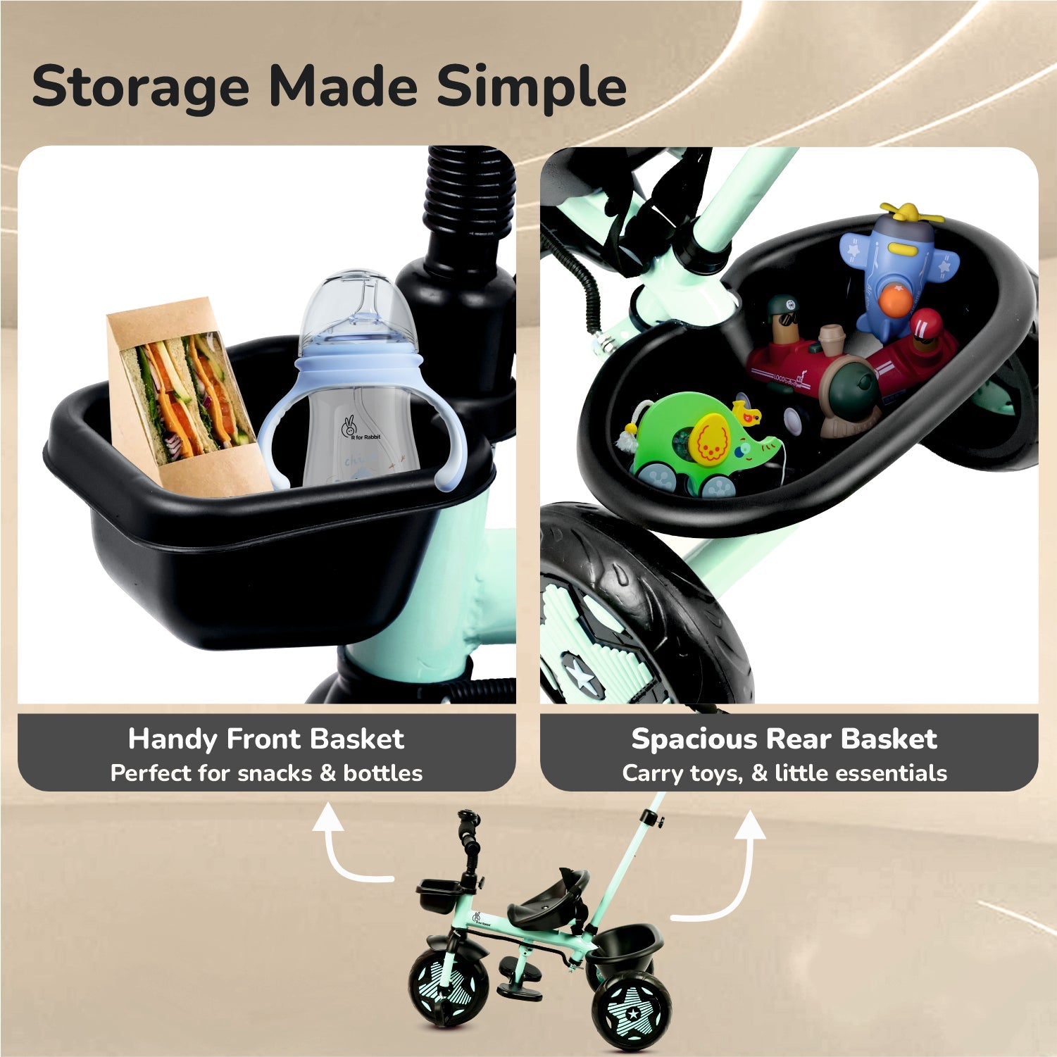 R for Rabbit Tiny Toes R20 Ace Baby Tricycle – Smart Plug & Play Trike with Parental Control & EVA Wheels